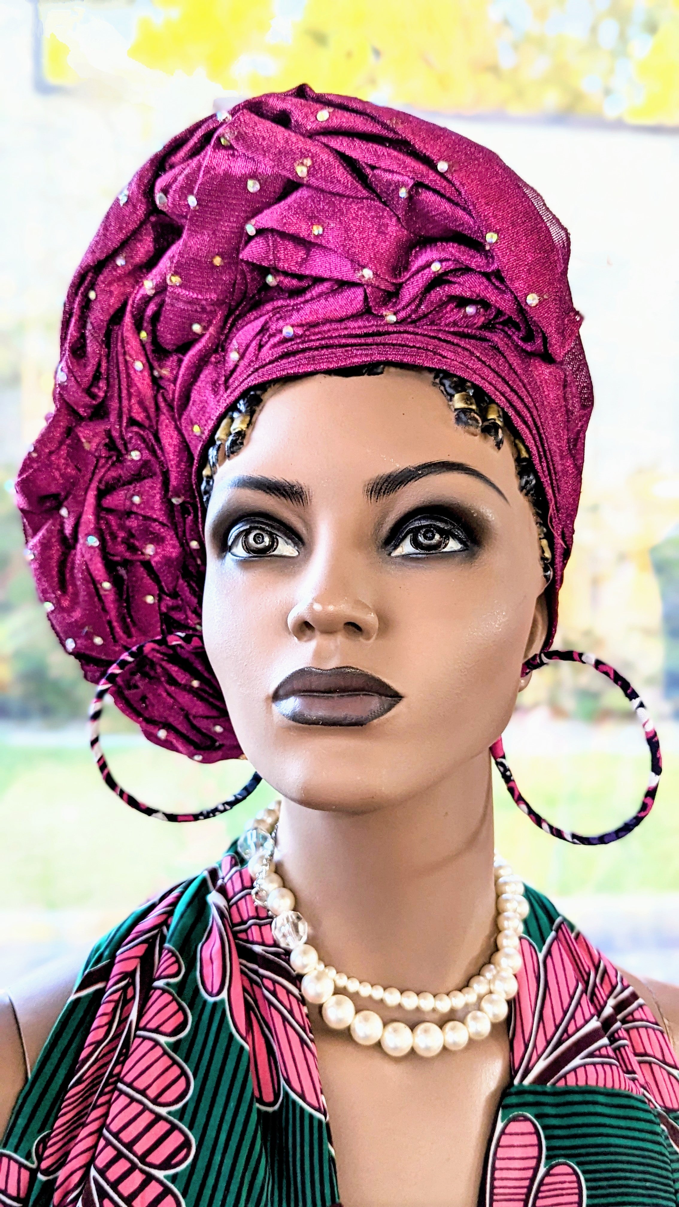 Deaveny Fuchsia Pink Aso Oke African Head Wrap - Pre-Tied Autogele Head Tie for Women | Perfect for Weddings, Parties & Cultural Events