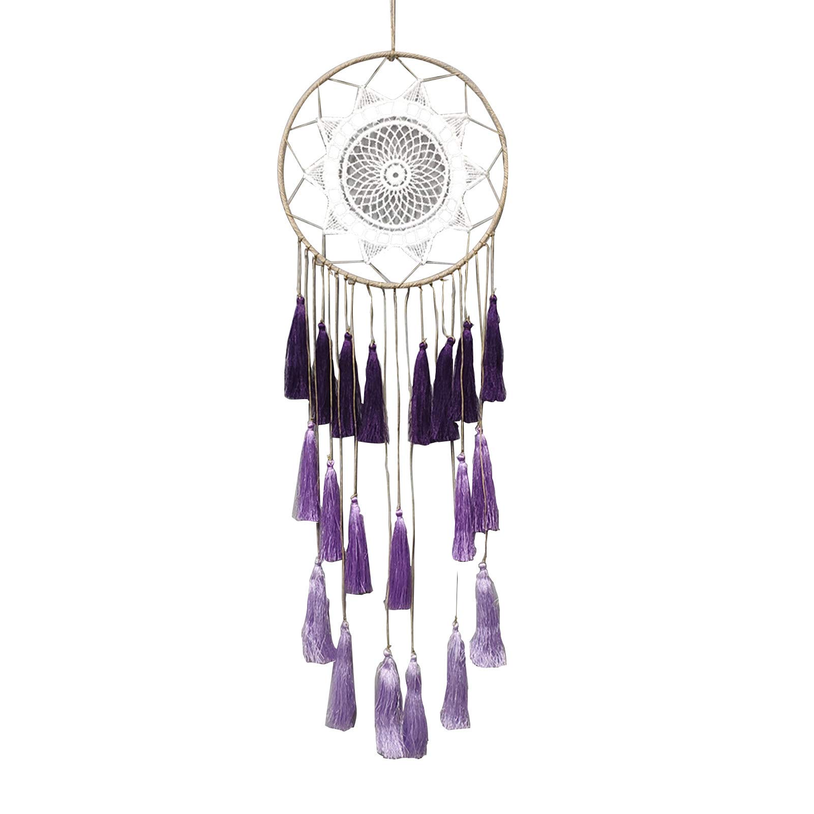 Handmade Round Dream Catcher Wind Chime with Tassel - Boho Wall Hanging Decor for Bedroom, Living Room, Nursery & Car (Purple) | Perfect for Relaxation, Meditation & Home Aesthetics