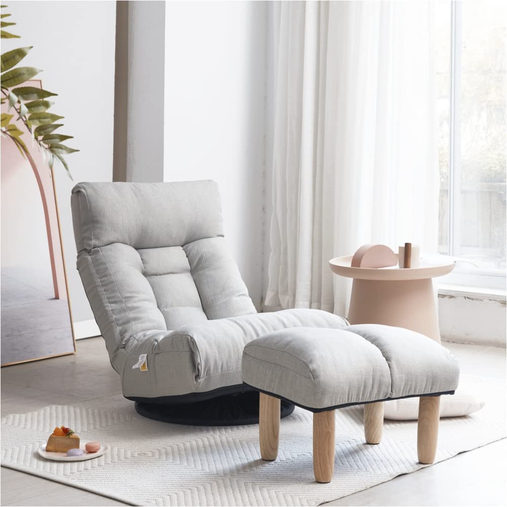 Premium Swivel Sofa Chair with Adjustable Footrest - 3-Position Reclining Lounge Chair for Gaming, Reading & Relaxing - Soft Single Leisure Chaise with Foldable Design - Perfect for Living Room, Bedroom & Home Office (Gray)