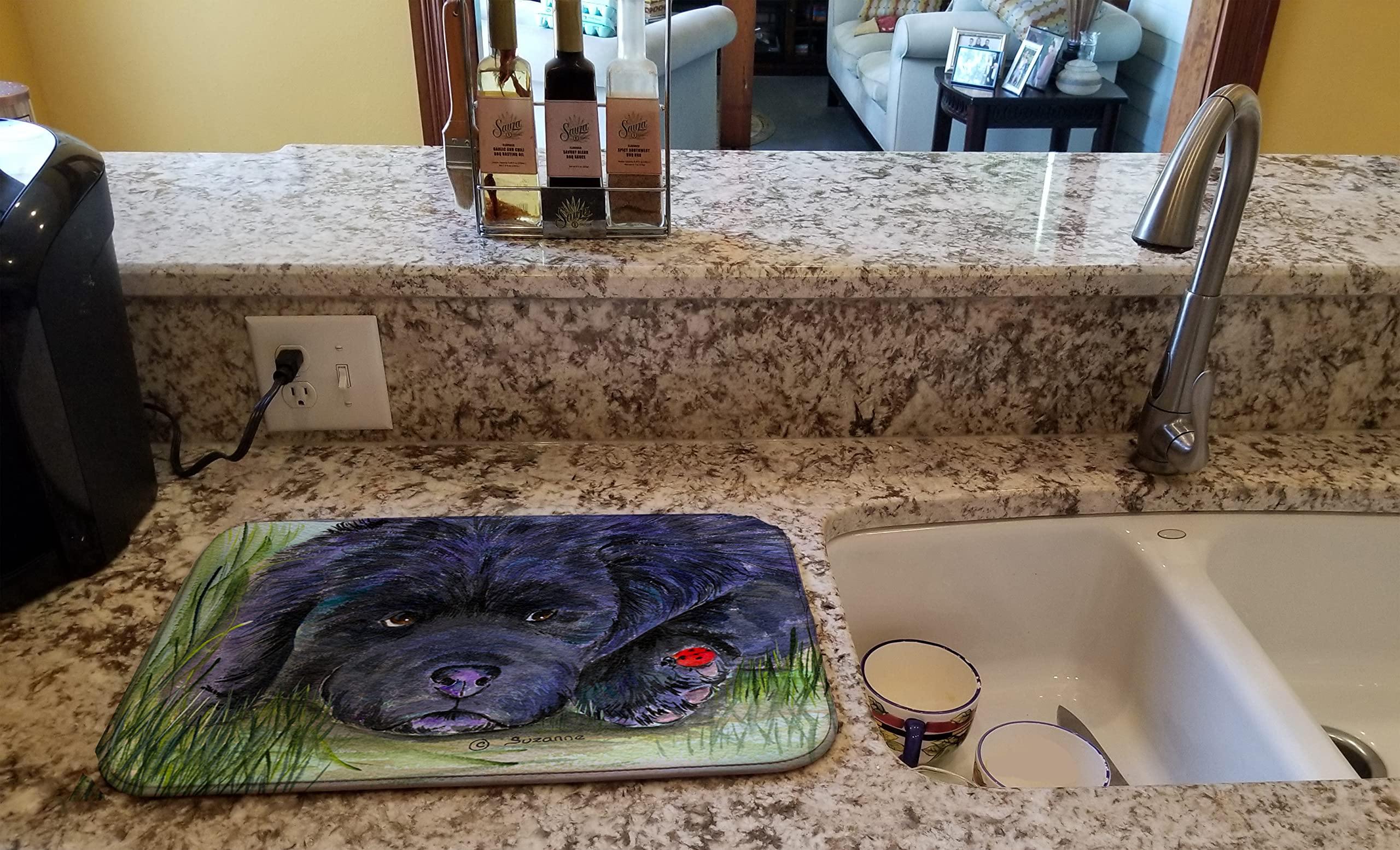 Newfoundland Themed Absorbent Dish Drying Mat - 14 x 21 Inch Multicolor Kitchen Counter Mat for Dishes | Perfect for Kitchen Countertops, Sink Areas & Dish Drainer Use