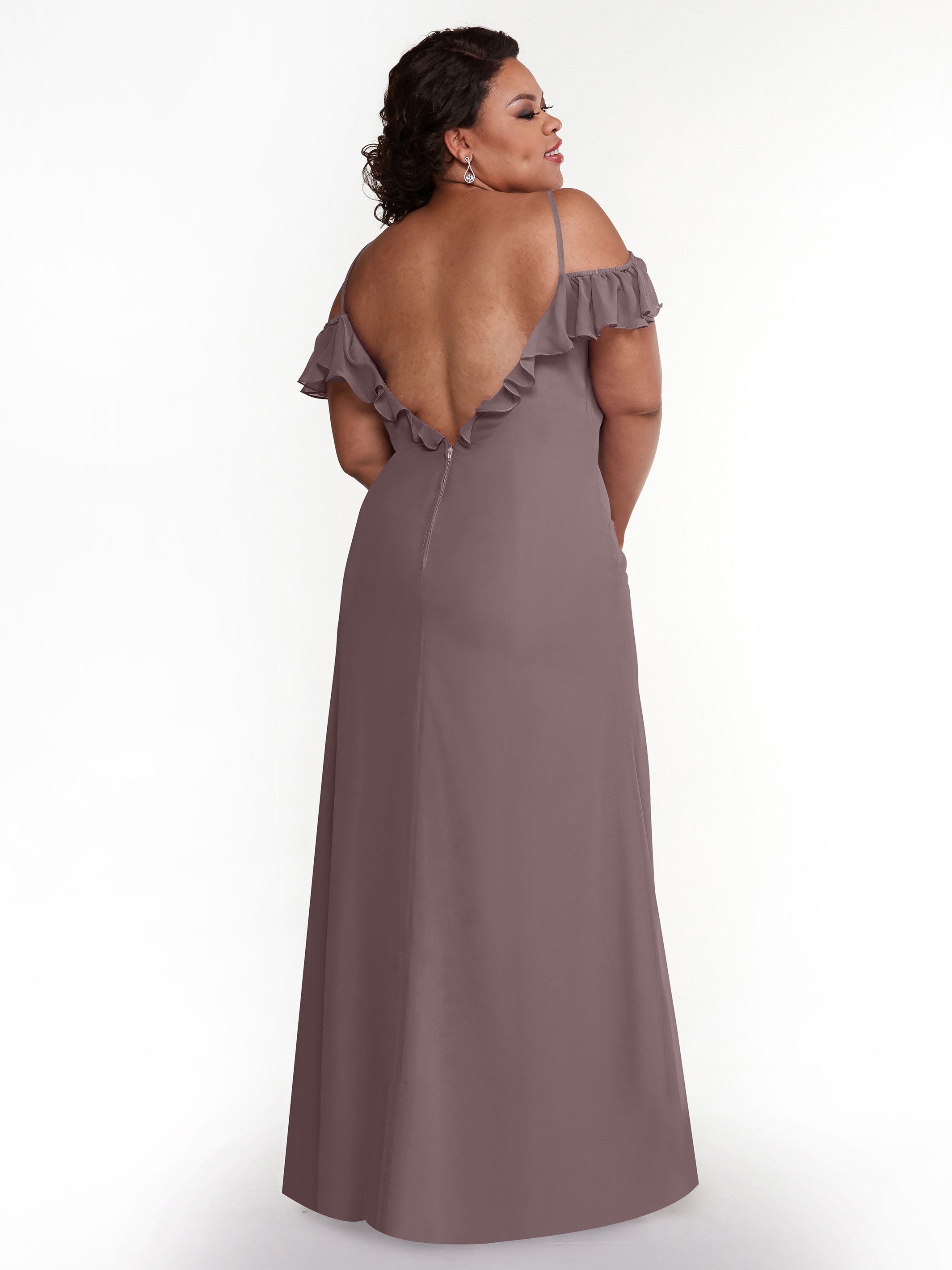 Elegant 80172 Chiffon Off-The-Shoulder A-Line Bridesmaid Dress with Ruffled Neckline - Perfect for Weddings, Formal Events & Special Occasions