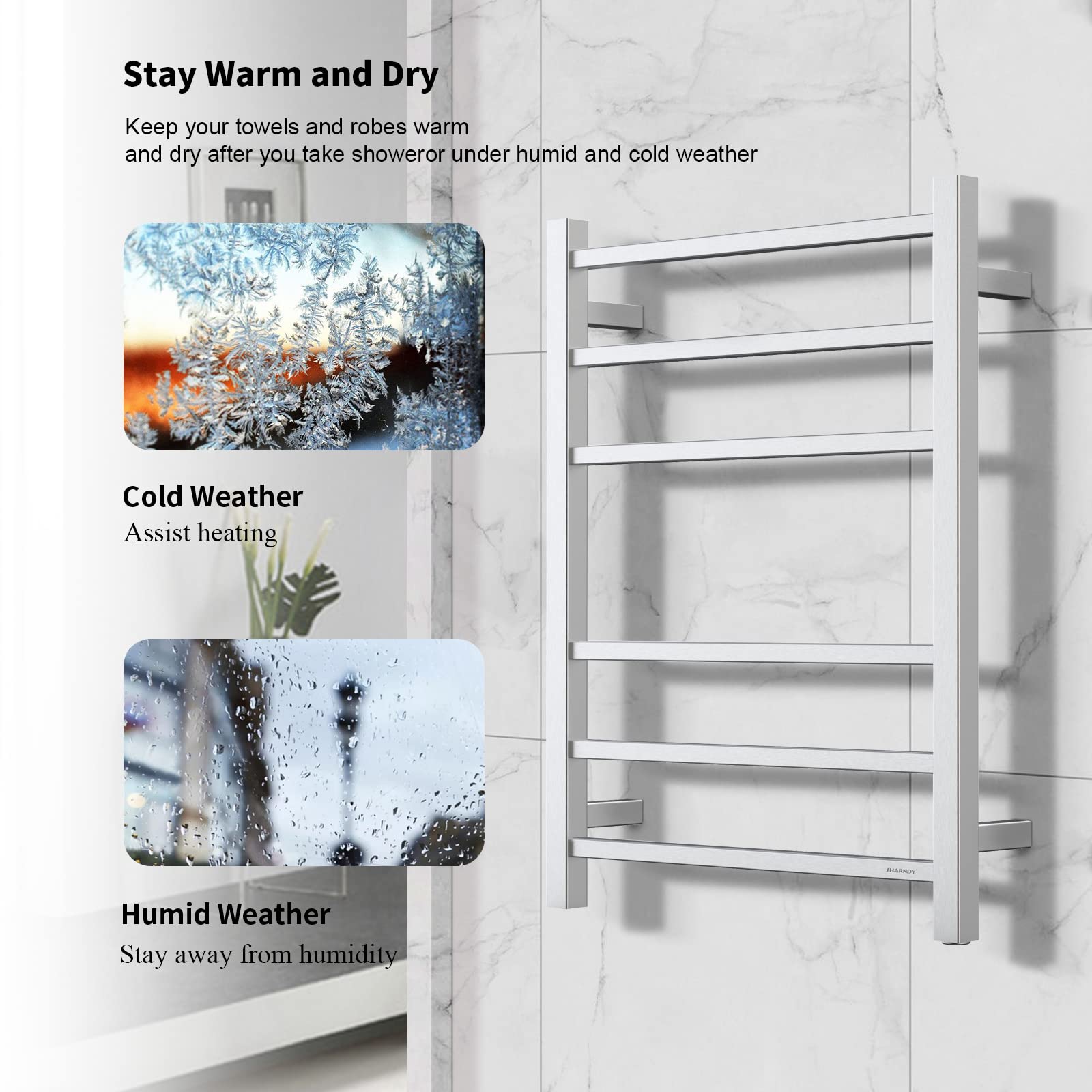 Premium Brushed Nickel Electric Towel Warmer - Wall Mounted Bathroom Heated Towel Rack, 6-Bar Stainless Steel Design (68W, 26.77x20.47x4.13 in) - Perfect for Spa-Like Bathroom Luxury & Quick Drying of Towels, Robes & Delicates