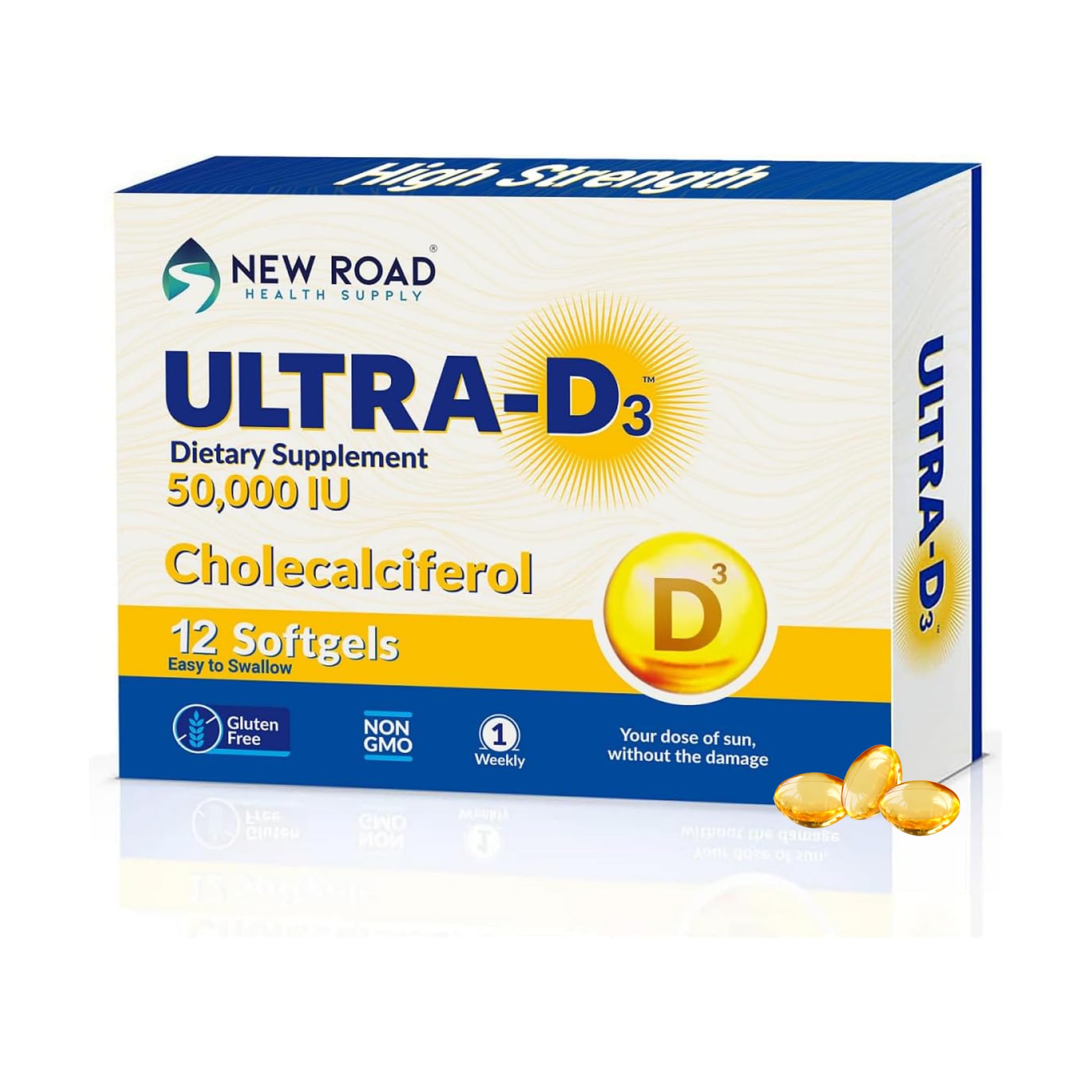 New Road Health Supply - Vitamin D 50000 IU Weekly Softgels (12 Count) | Bone, Teeth & Immune Support | Gluten-Free & Easy to Swallow | Ideal for Adults with Vitamin D Deficiency or Low Sun Exposure