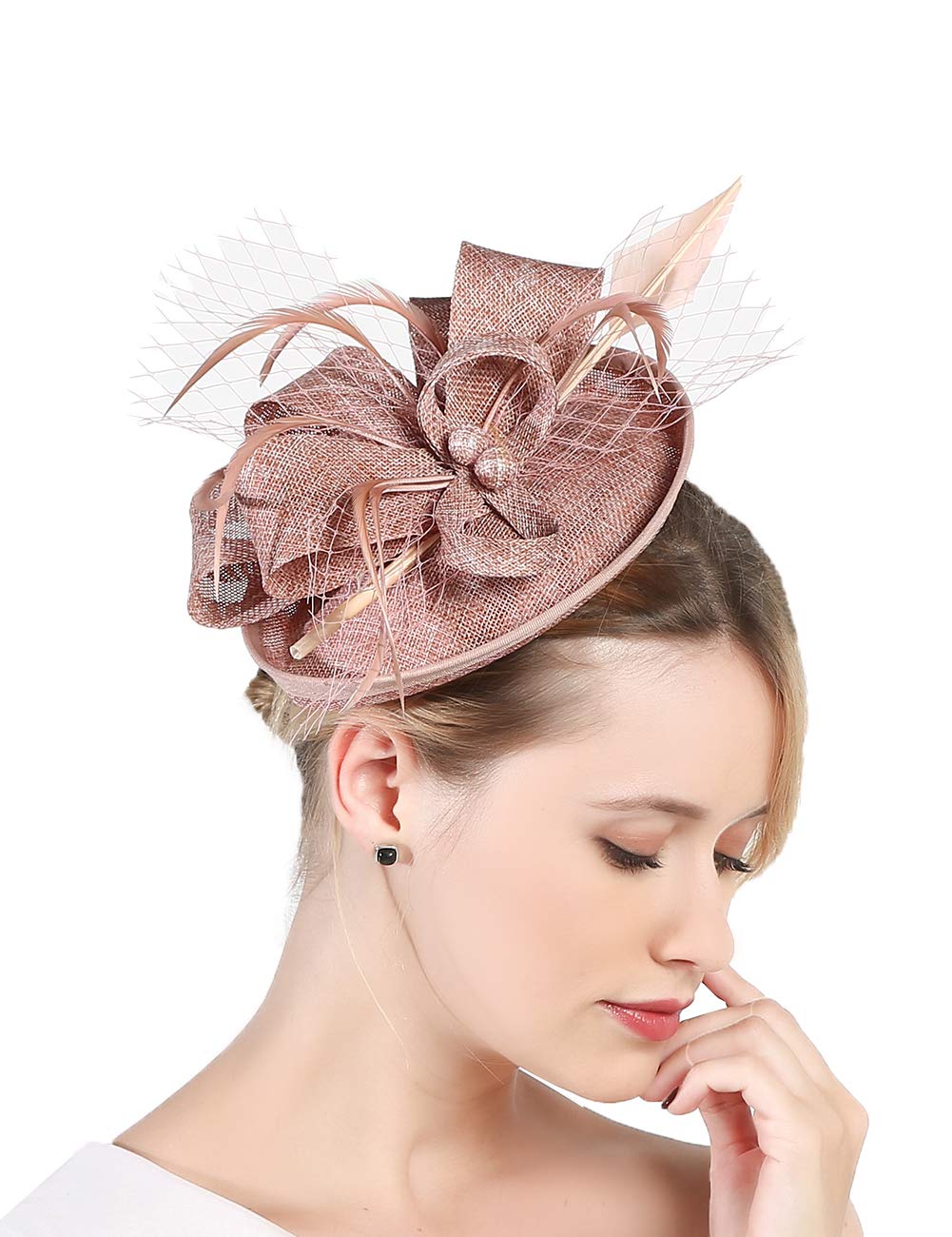 Elegant Women's Fascinator Hat with Feathers for Tea Party, Kentucky Derby, Wedding & Bridal Headpiece - Stylish Headband Clips for Special Occasions