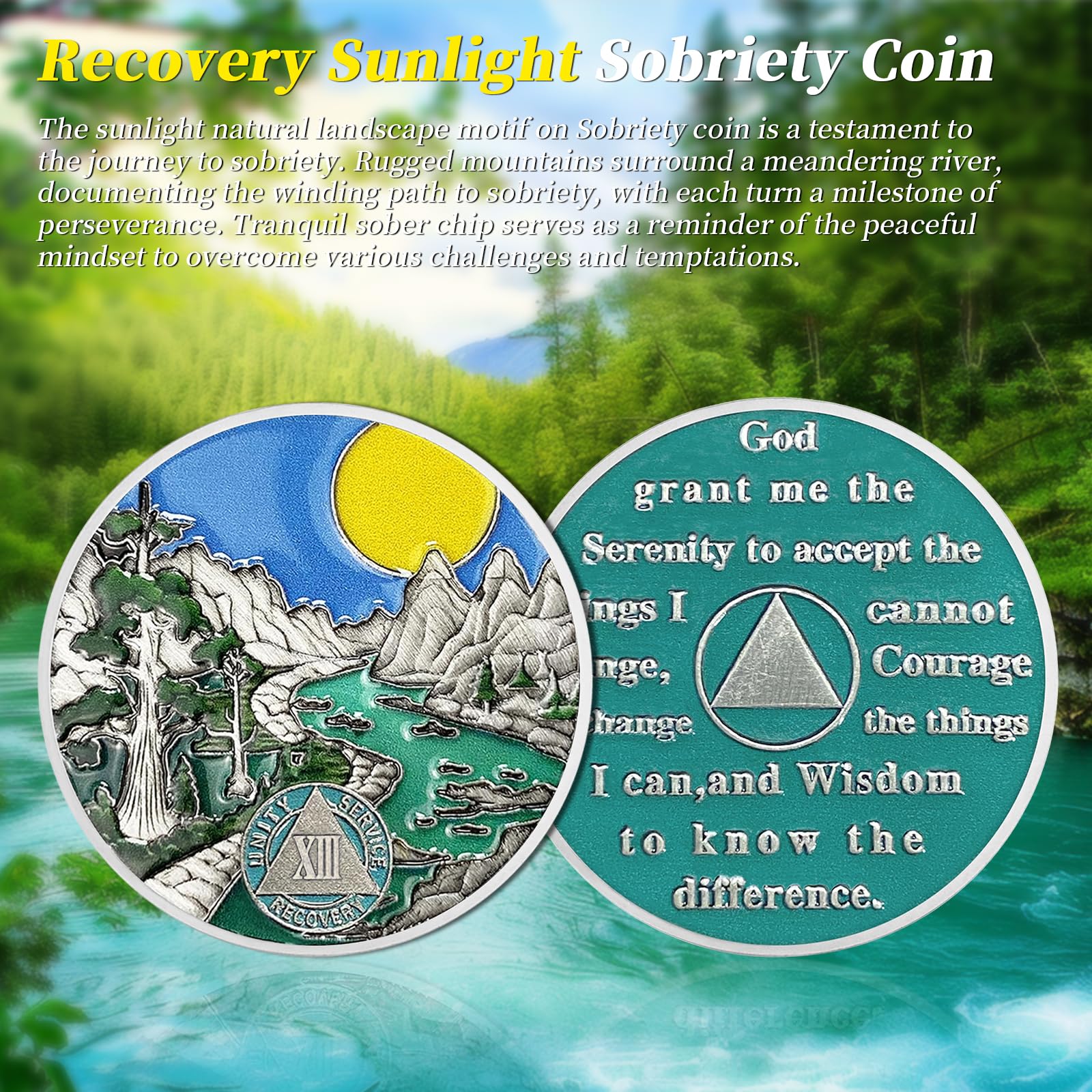 13 Year Sobriety Coin - AA Recovery Medallion with Serenity Prayer - NA AA Chips for Men & Women - 1-65 Prime Living Clean Token - Perfect for 12 Step Meetings, Milestone Celebrations & Sober Gifts
