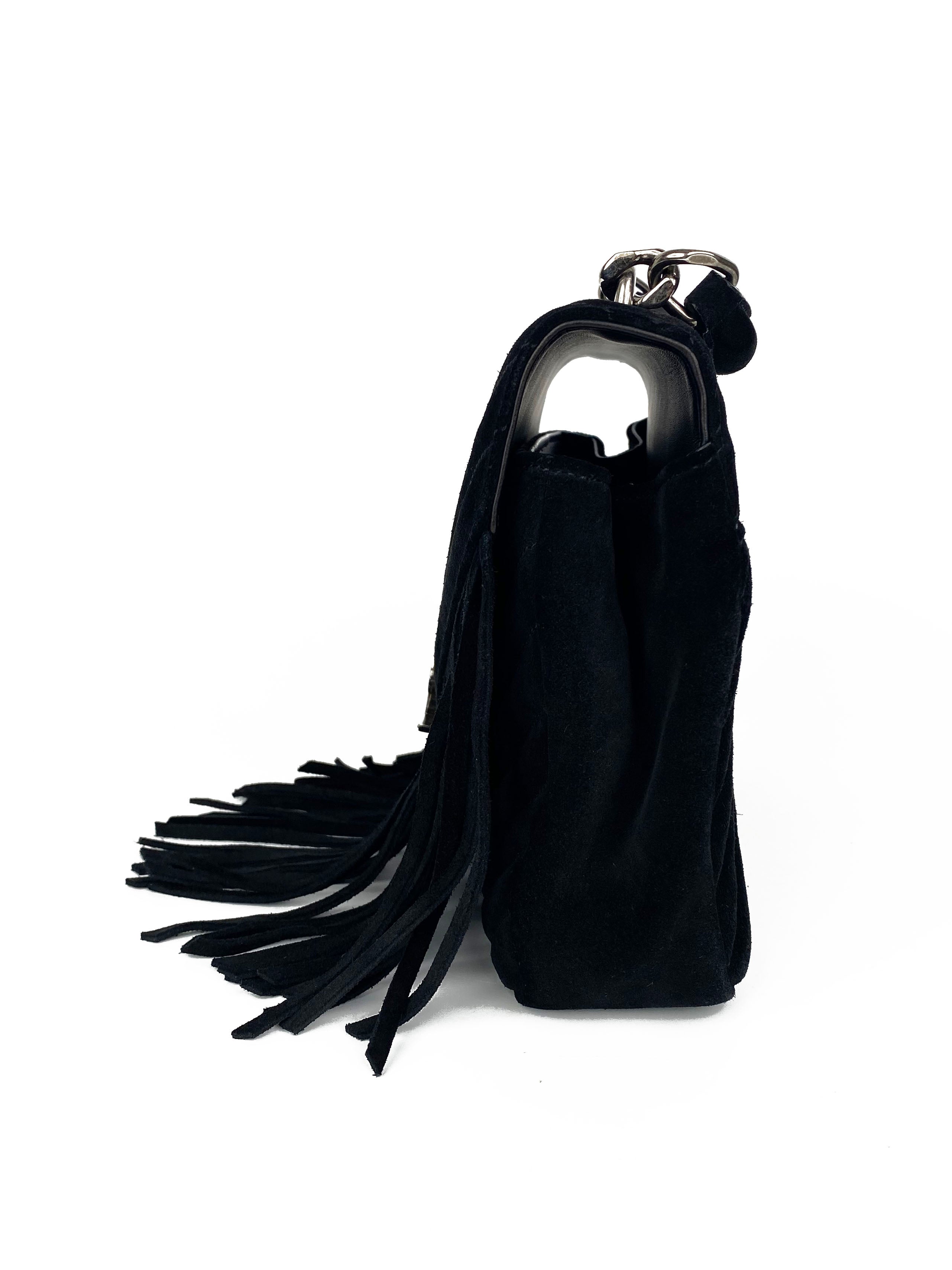 Saint Laurent Black Suede Fringe Shoulder Bag for Women | Luxury Designer Crossbody Purse | Perfect for Evening Parties, Date Nights & Special Occasions