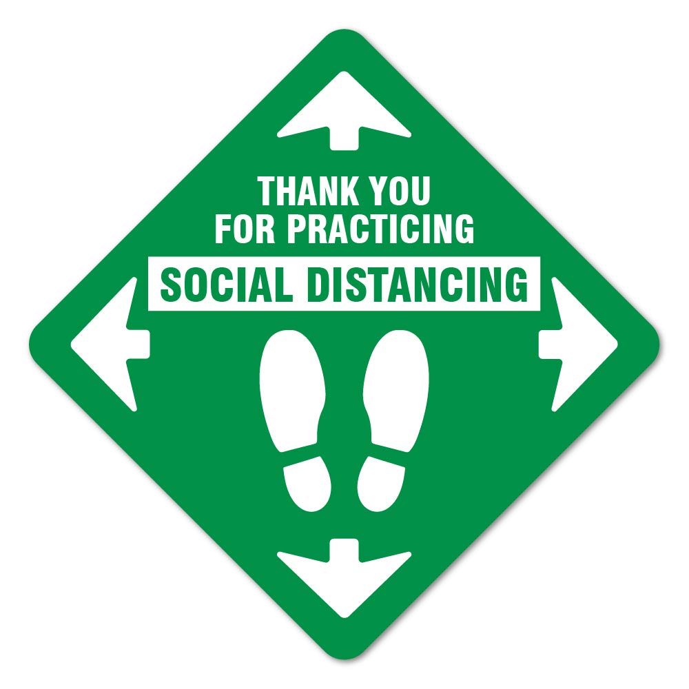 12 Pack Non-Slip Social Distance Floor Decals - Green Vinyl Safety Signs for Business & Workplace - Thank You for Social Distancing - Made in USA | Perfect for Retail Stores, Offices & Public Spaces