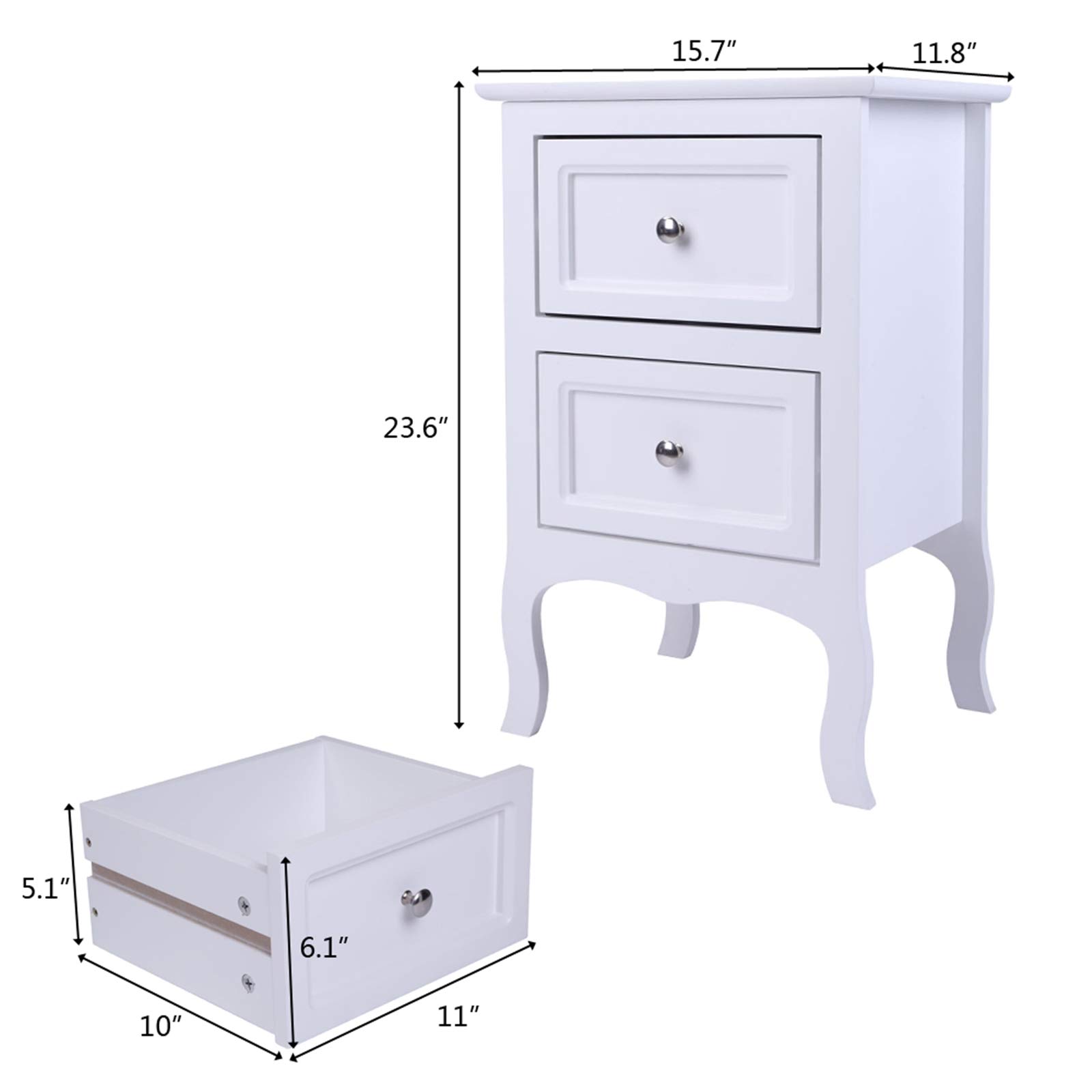 White Wood Nightstand Set of 2 - 2 Drawer Bedside Table with Country Style Design - Solid Wood End Table for Bedroom, Living Room & Office - Perfect for Storage and Decor