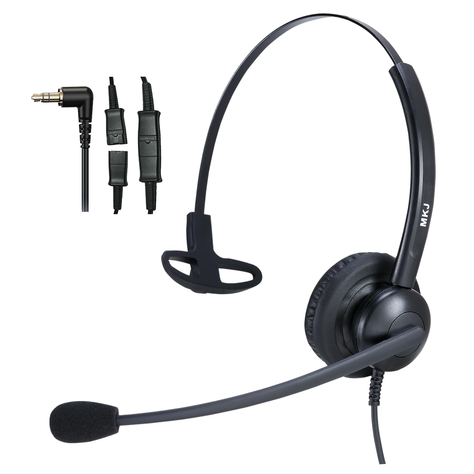 MKJ 2.5mm Wired Headset with Noise Cancelling Microphone - Office & Call Center Headphones Compatible with Panasonic KX-TPA60, KX-TGA470, Cisco SPA 303G/525G, Vtech, Uniden Phones - Perfect for Remote Work & Customer Service Calls
