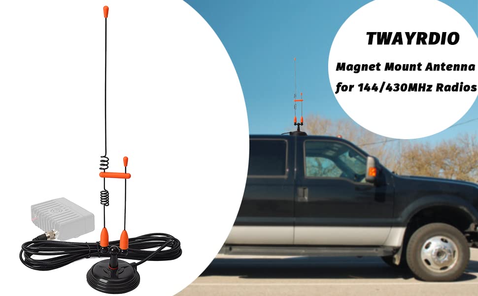Dual Band VHF UHF 17-Inch Mobile Radio Antenna - Portable Two Way Radio Antenna with Magnet Mount & 13ft RG58 Cable for Car, Home, and Outdoor Use | TWAYRDIO Full Kit with PL259 Plug
