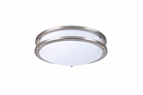 14 Inch LED Double Ring Ceiling Flush Mount Light Fixture - Brushed Nickel Finish for Modern Bedroom, Living Room & Hallway Lighting