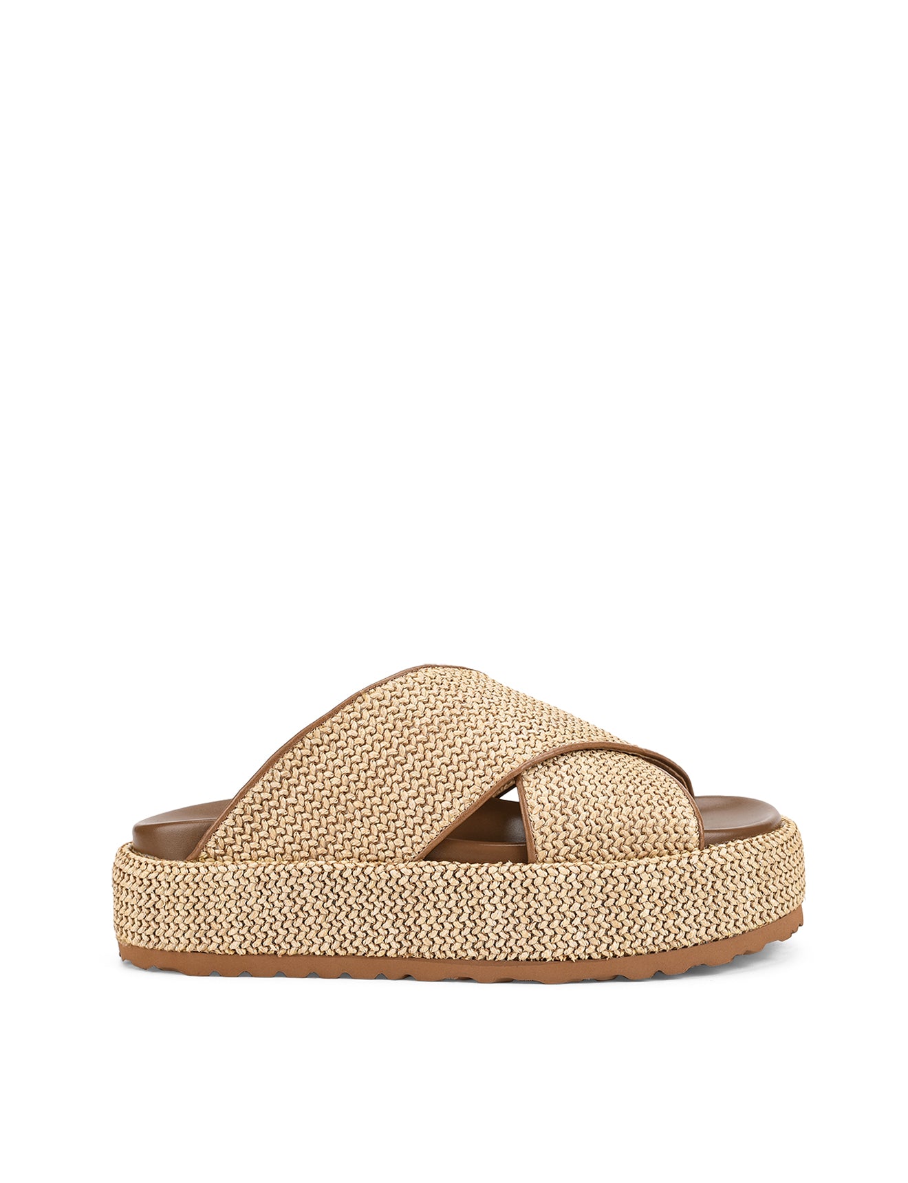 April Flatform Sandals for Women - Natural Weave & Tan Leather Summer Slide Sandals | Comfortable Beach Wedding Vacation Shoes