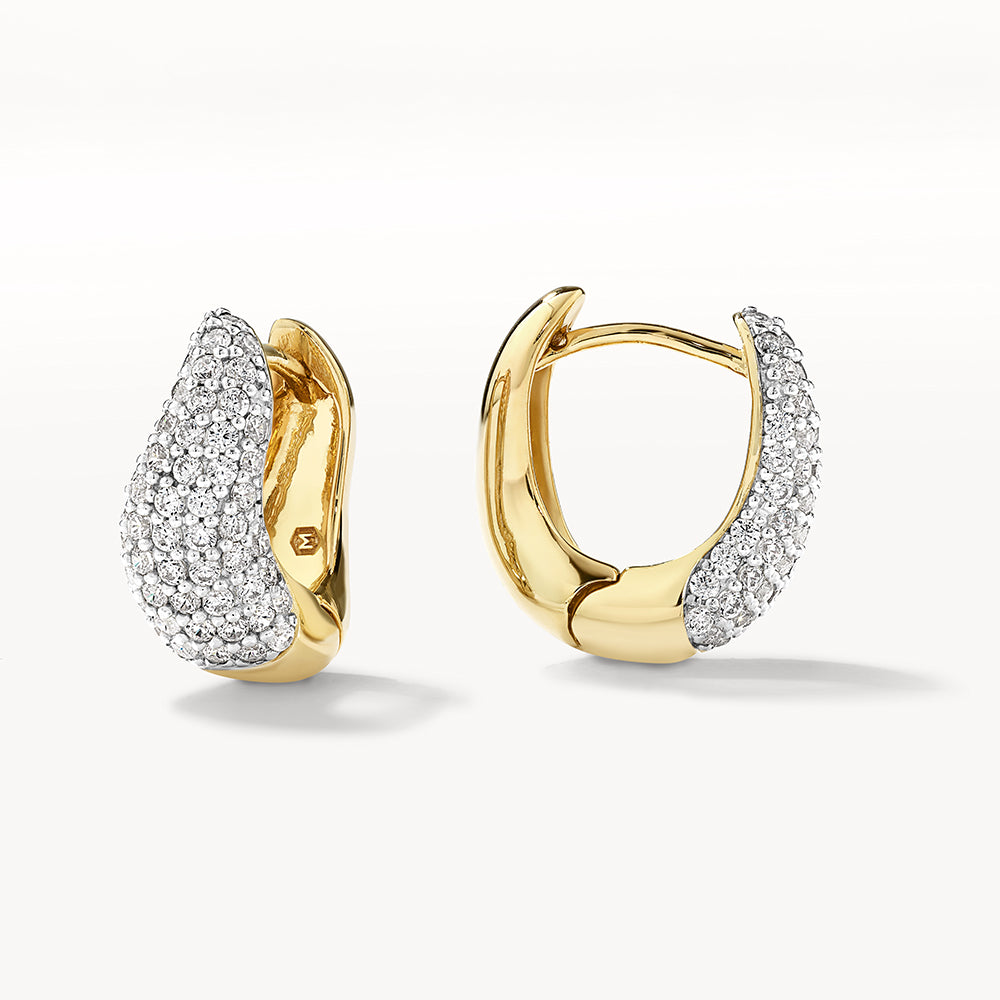 14K Gold White Topaz Wave Huggie Hoop Earrings for Women - Elegant Dome Pave Design for Parties, Weddings & Everyday Wear