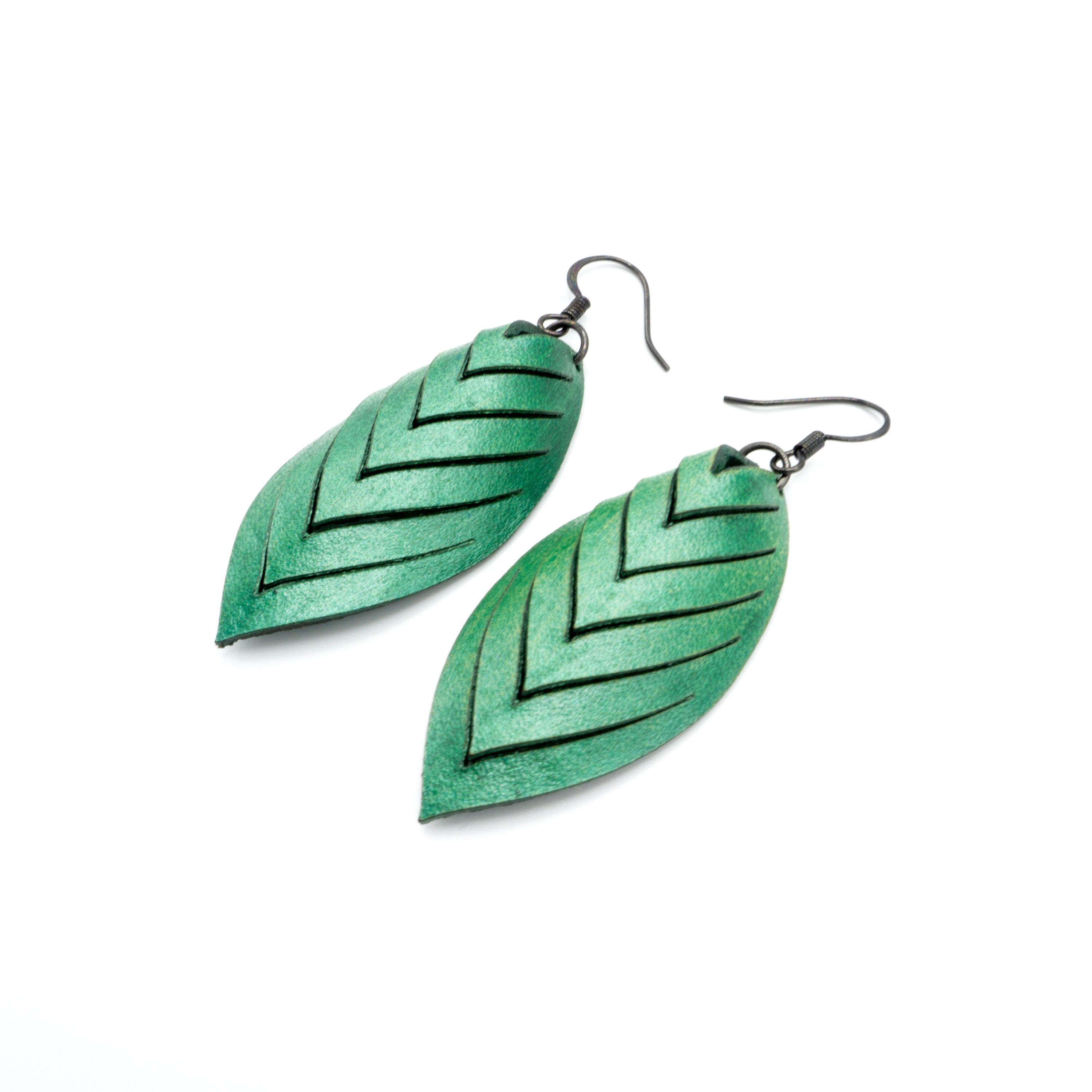 Terrabyte 14 [S] Green Pearl Leather Earrings for Women - Boho Chic Handmade Dangle Drop Earrings - Perfect for Parties, Weddings & Everyday Wear