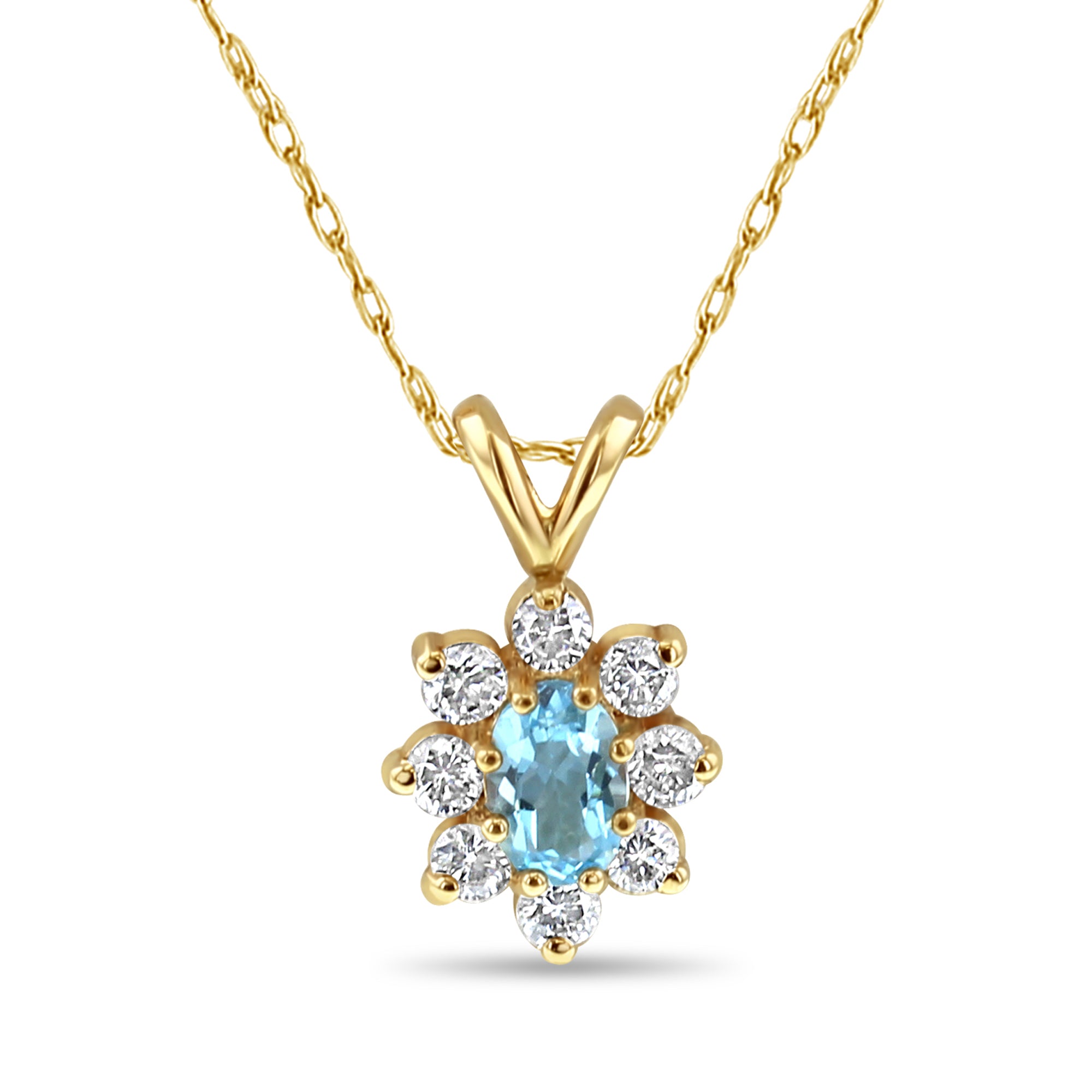 Elegant Small Blue Topaz Diamond Halo Necklace .90cttw - Perfect for Weddings, Anniversaries & Special Occasions