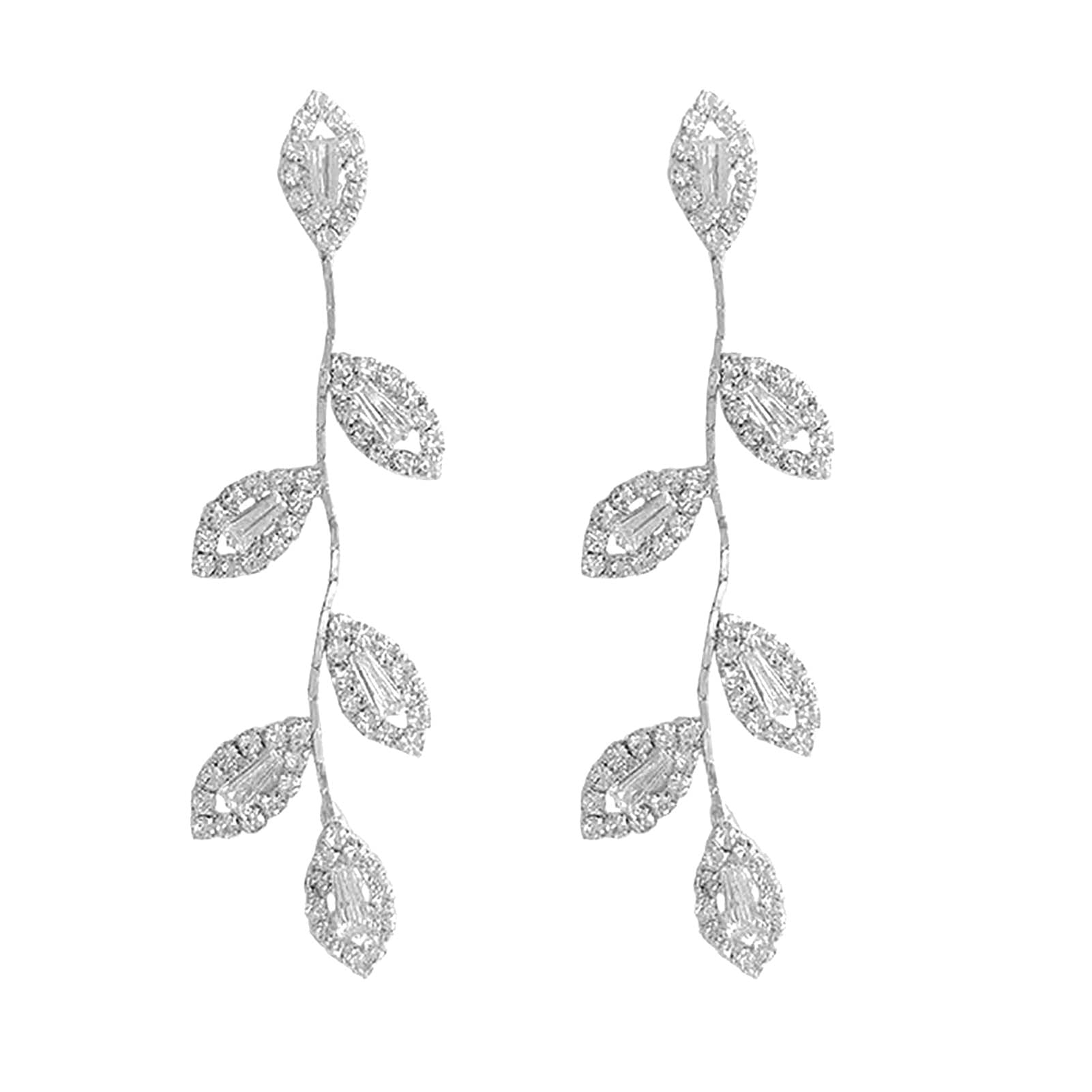 Meideli 1 Pair Shiny Alloy Cubic Zirconia Leaf Stud Earrings for Women - Perfect for Wedding, Party & Everyday Jewelry