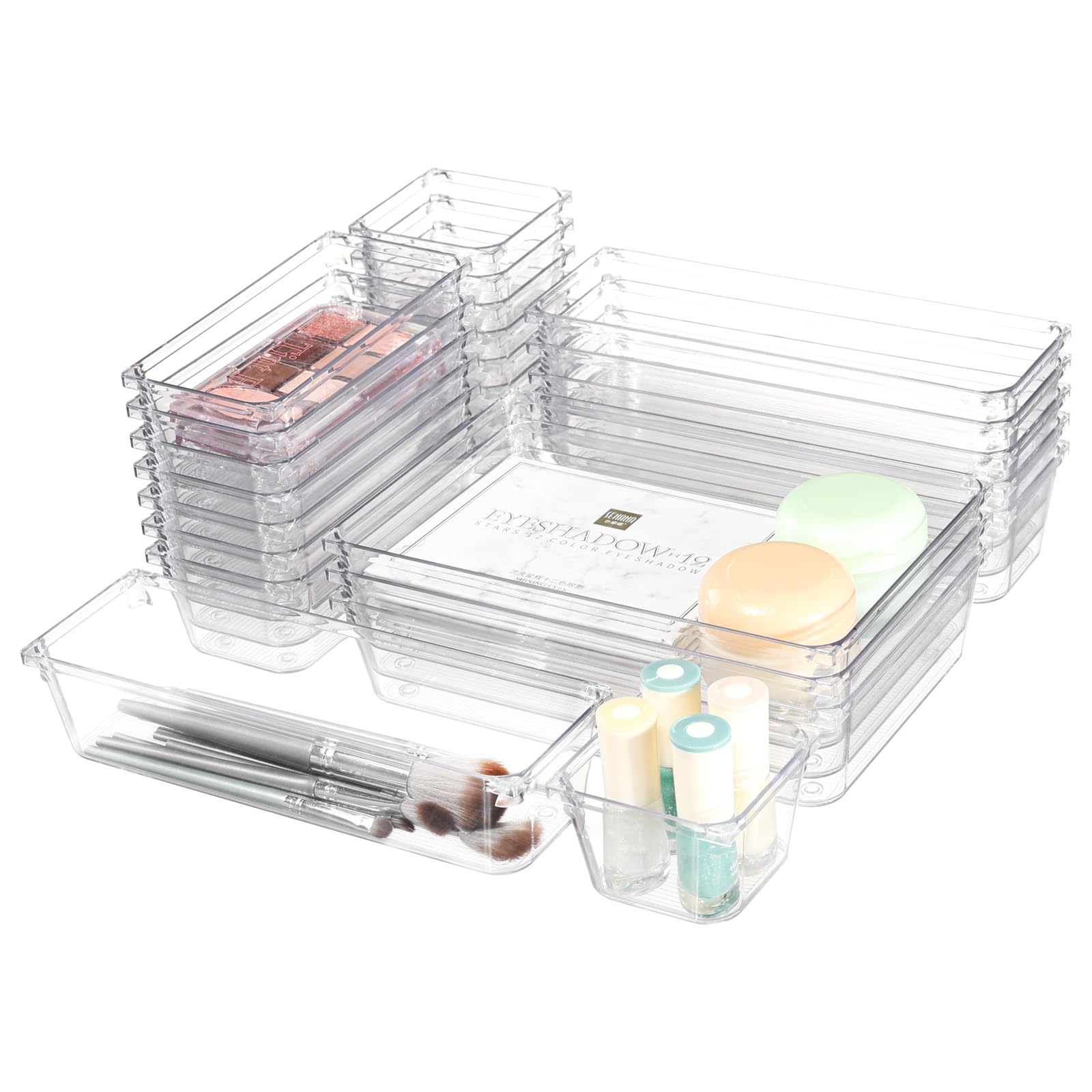 25-Piece Clear Acrylic Drawer Organizer Set - 4 Sizes Plastic Storage Bins for Makeup, Jewelry, Bathroom & Kitchen Organization - Perfect for Vanity, Office & Home Storage Solutions