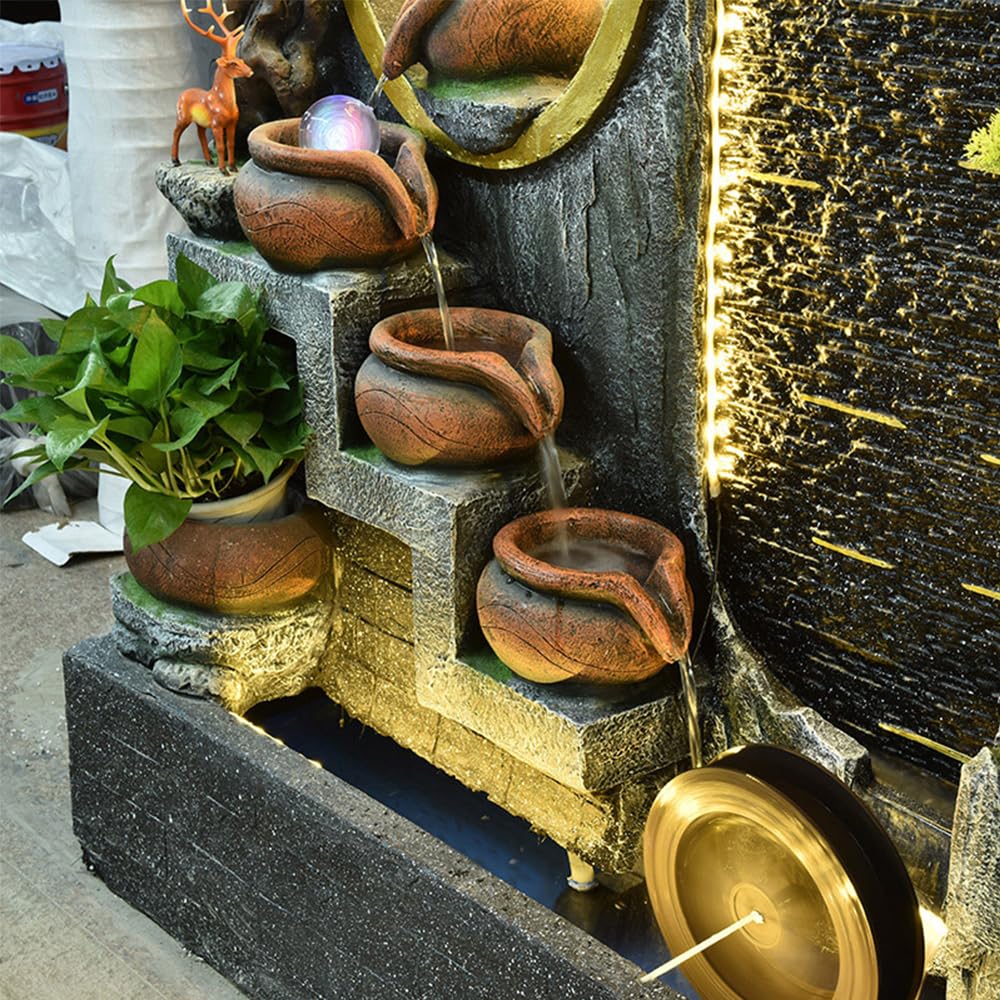 Large Zen Landscape Wall Fountain with LED Lights & Bonsai Accents - Indoor/Outdoor Waterfall Decor for Home, Office, Garden | Relaxing Meditation, Spa, Yoga Space | Model 5026