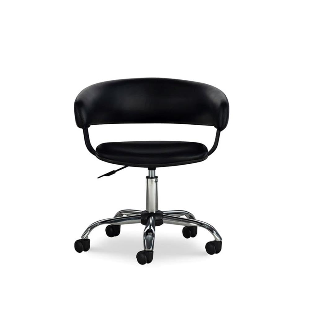 BOWERY HILL Black & Chrome Adjustable Height Gas Lift Office Chair - Faux Leather & Metal Swivel Rolling Desk Chair for Home, Office, Gaming & Study