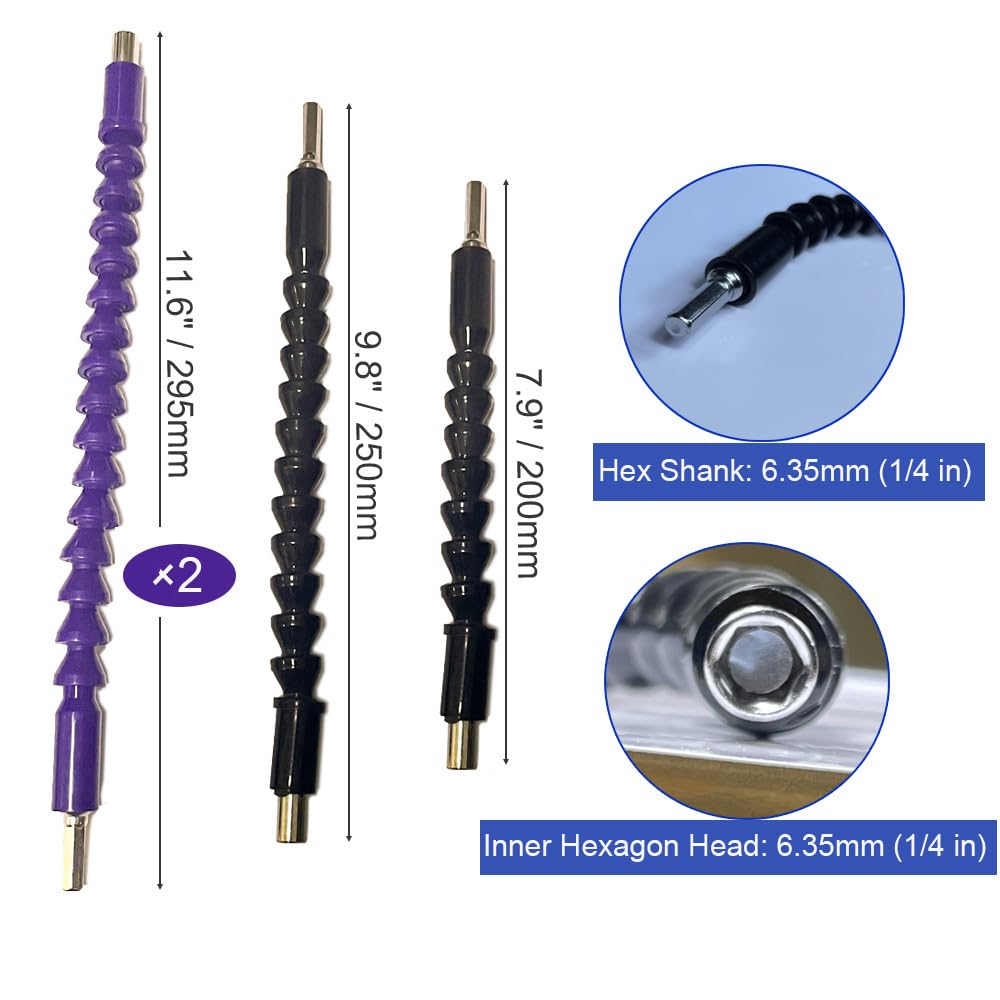 4 Pcs Flexible Drill Bit Extension Set - 1/4'' Hex Shank Screwdriver Adapter Kit (11.6
