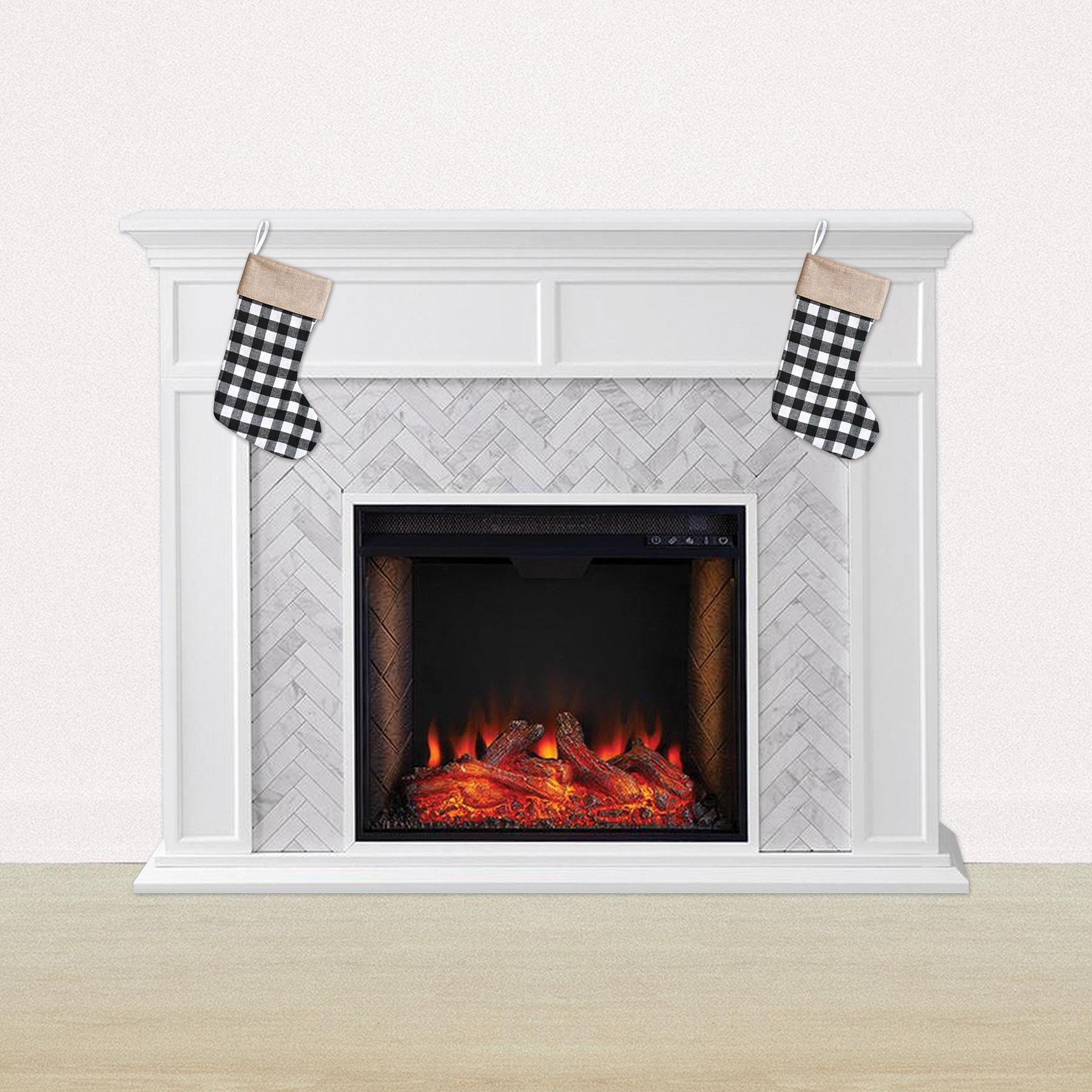 12 Pack Beistle Christmas Black and White Plaid Stockings - Classic Holiday Decor for Fireplace Mantel, Tree, and Festive Home Decorating