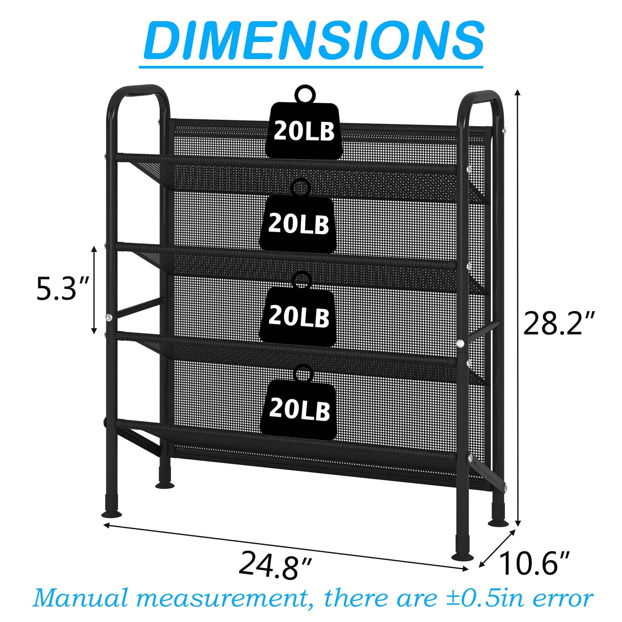 4-Tier Metal Shoe Rack Organizer - Space Saving Narrow Shoe Storage Shelf for Closet, Entryway, Hallway & Dorm Room - Durable Mesh Fabric Design (Black) - Perfect for Small Spaces & Apartment Living