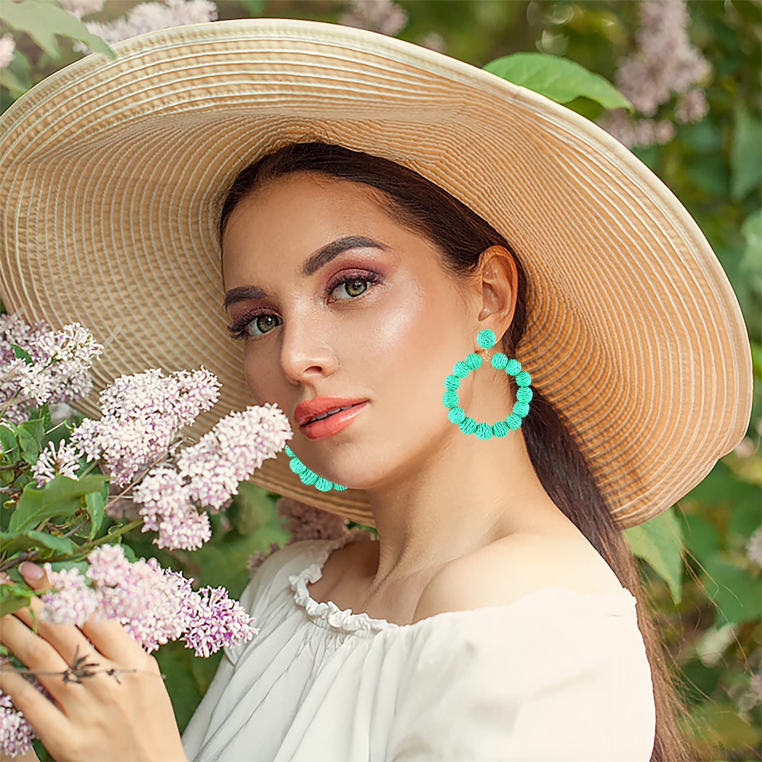 Handmade Boho Rattan Raffia Earrings for Women - Straw Woven Hoop Dangle Statement Jewelry - Perfect for Summer, Beach, Vacation & Boho Fashion Outfits