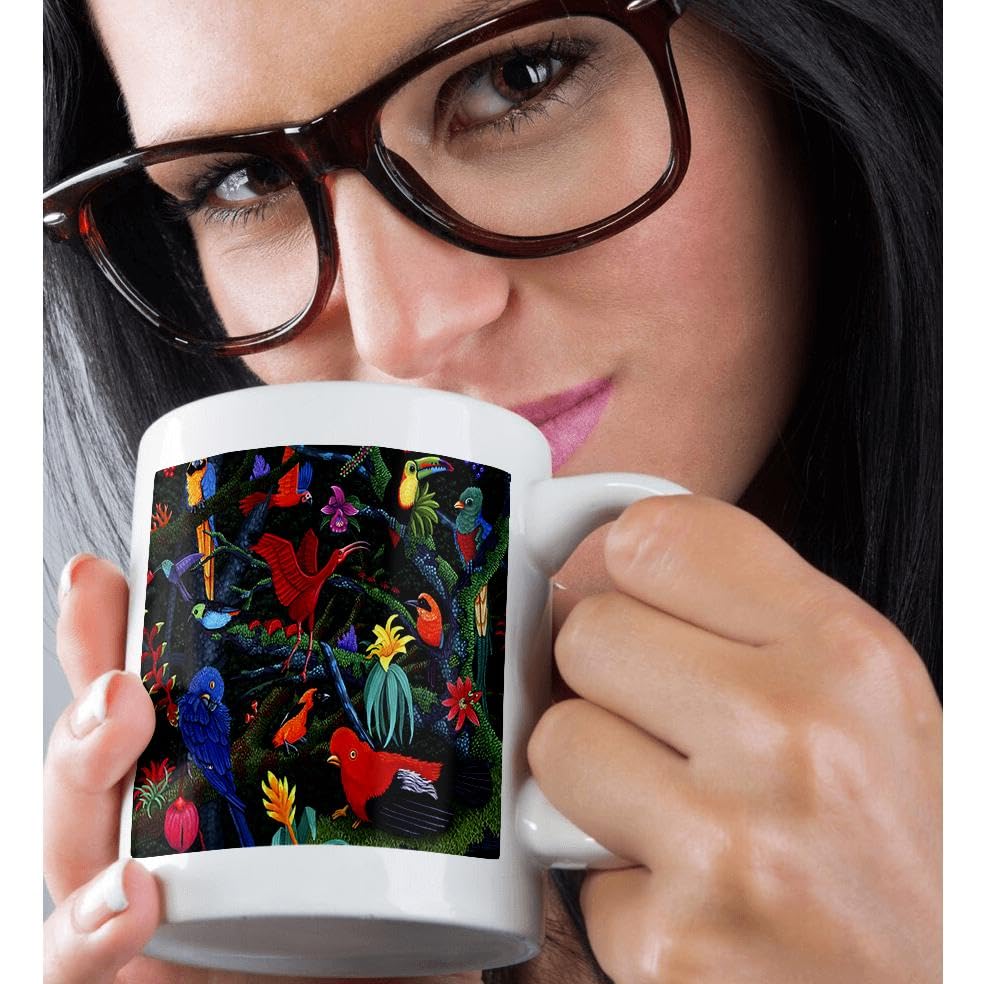 3D Rose Rainforest Birds Ceramic Coffee Mug - 11 oz Insulated Travel Cup for Hot & Cold Drinks - Perfect for Home, Office, Camping & Outdoor Use