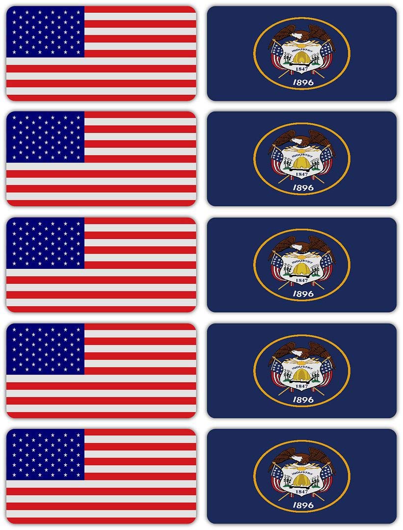 (x10) 3M Reflective Utah & US Flag Stickers - High Visibility Safety Decals for Hard Hats, Laptops, Bikes & Toolboxes | Patriotic Car, Truck & Motorcycle Accessories | Outdoor Work & Night Safety Gear