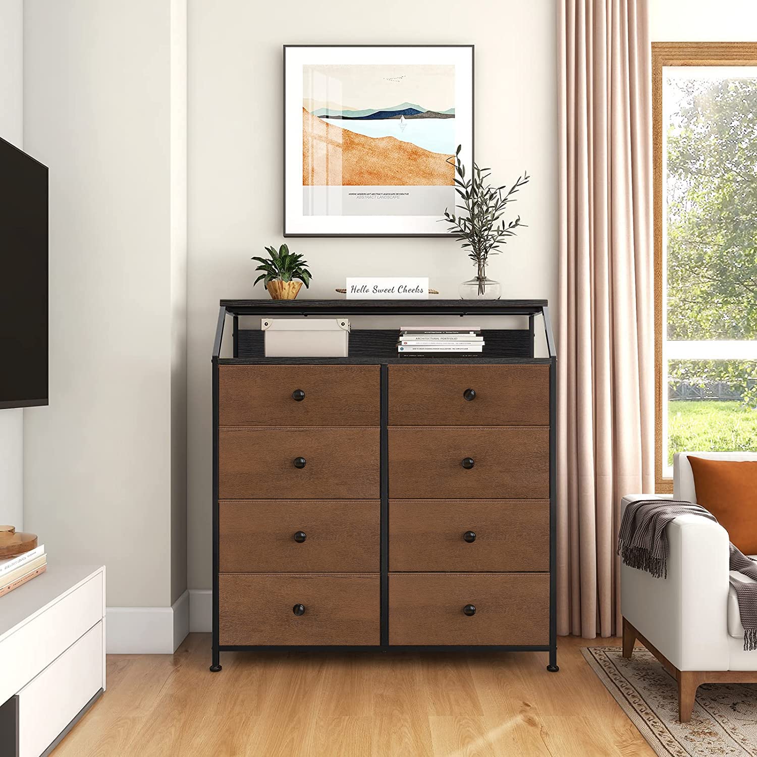 REAHOME 8-Drawer Steel Frame Wood Top Dresser - Espresso Storage Organizer for Bedroom, Closet & Entryway with 2 Bonus Drawer Dividers | Perfect for Home Organization, Small Space Storage & Apartment Living
