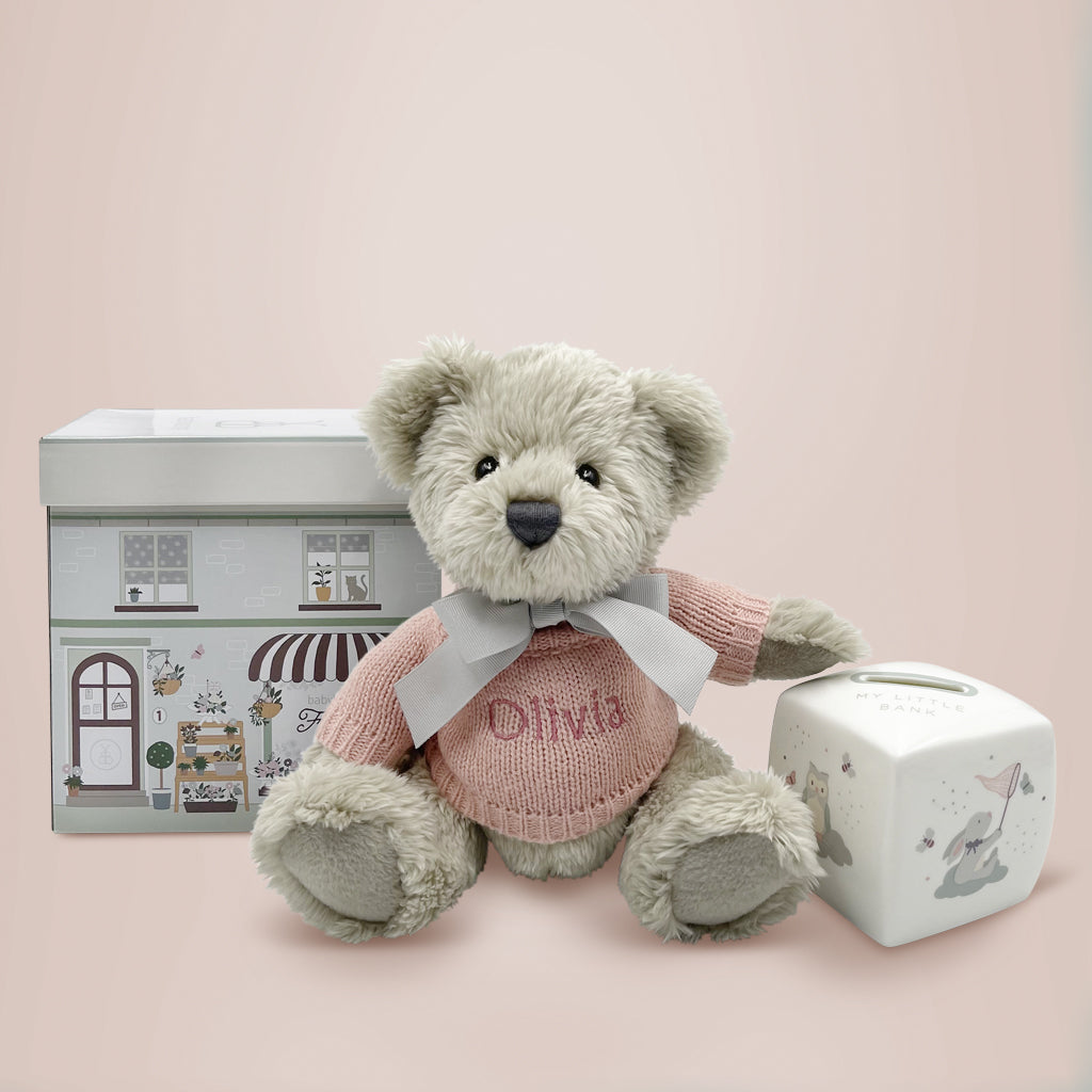 Personalized Pink Berkeley Bear & Little Love Money Box - Unique Gift for Kids, Baby Shower, Birthday, Valentine's Day - Perfect for Saving Coins & Special Occasions
