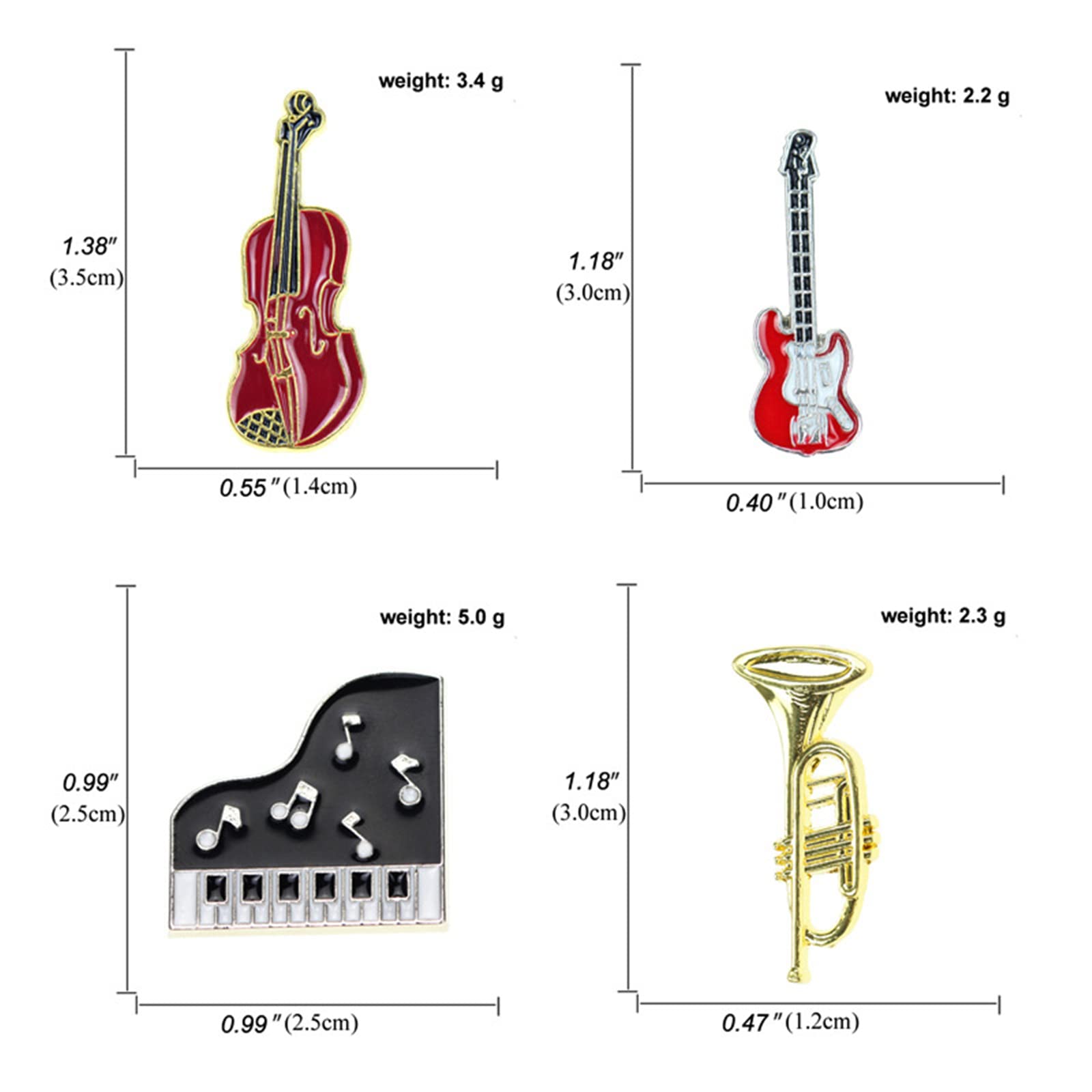 4 PCS Music Tape Enamel Pins Set - Piano Guitar Brooch for Jackets & Backpacks