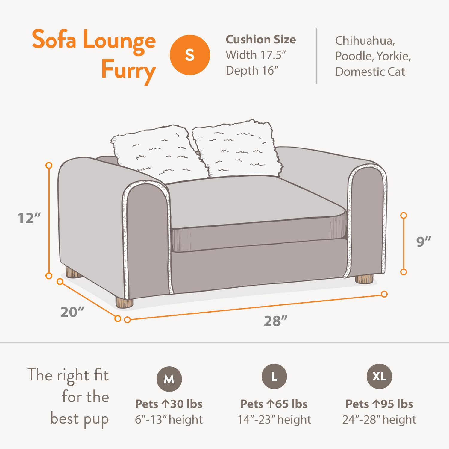 Moots Furry Pet Sofa Lounge for Small Dogs & Cats - Soft Charcoal Gray Pet Bed - Cozy Couch for Living Room, Bedroom & Office Comfort