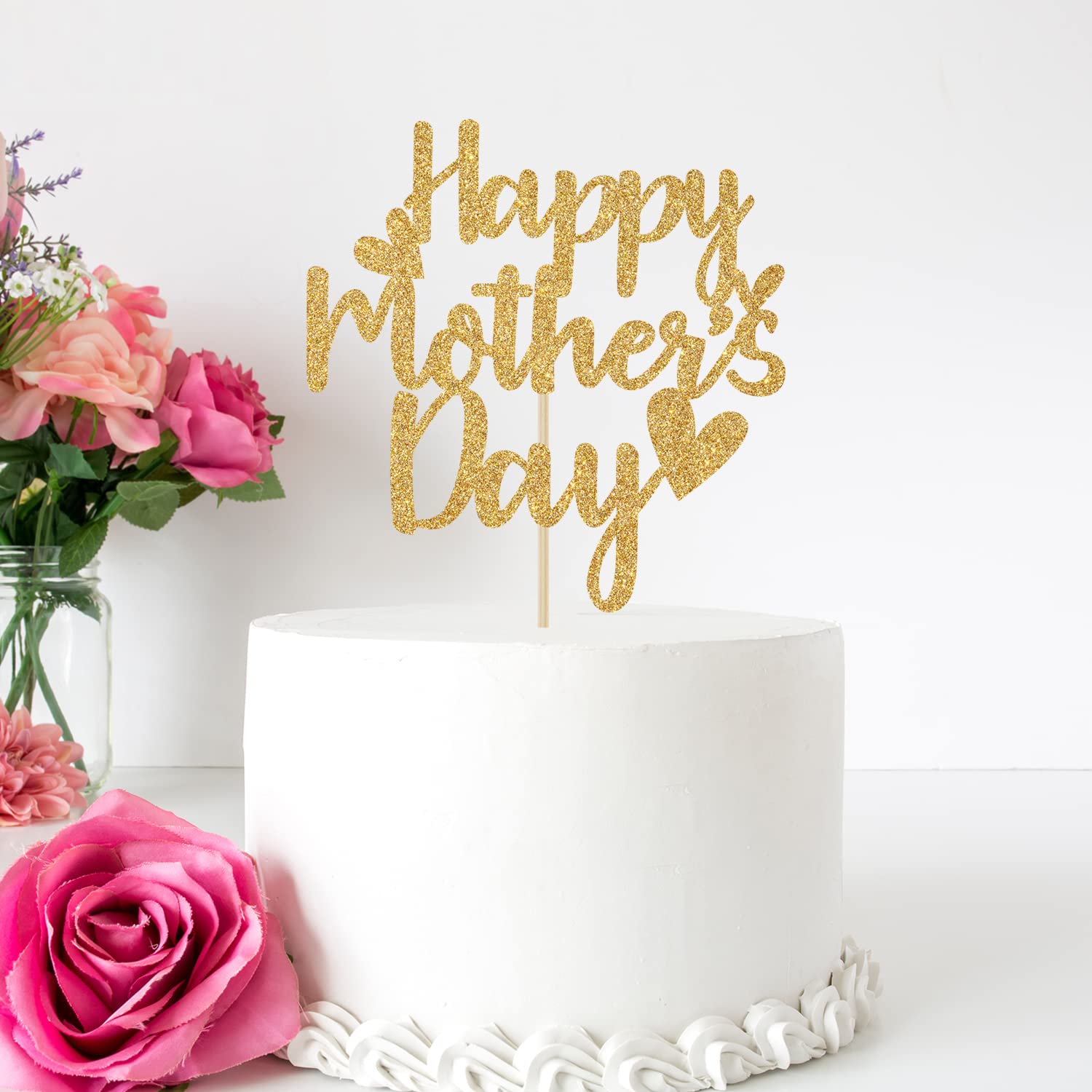 Happy Mother's Day Cake Topper - Gold Glitter Birthday Decor for Mom - Best Mom Ever Party Supplies - Perfect for Mother's Day Cakes, Cupcakes & Celebration Decorations