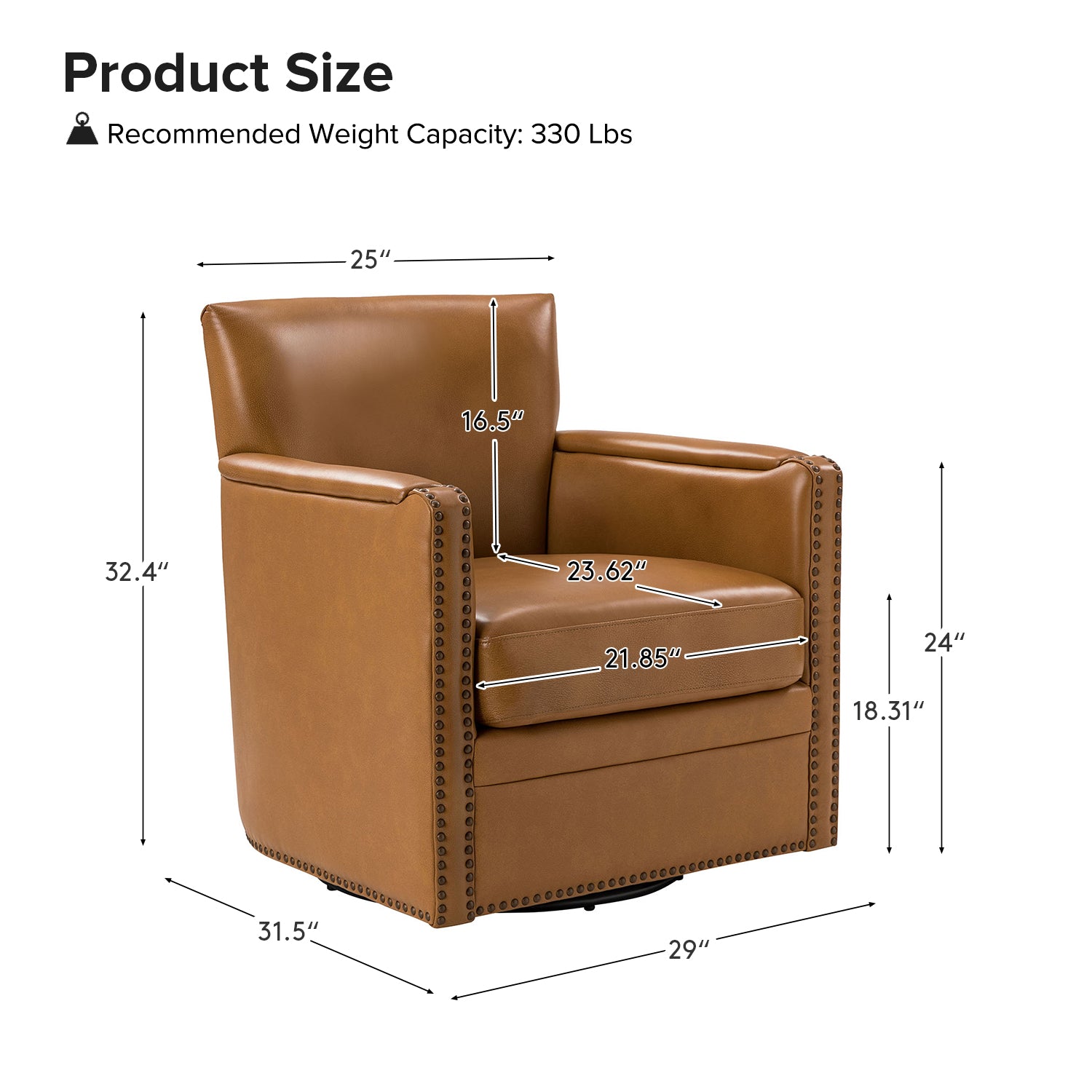 Gloria Genuine Leather Swivel Chair - 360° Rotating Office Chair with Adjustable Height for Home & Office Workspace - Perfect for Conference Rooms, Study Desks and Executive Offices