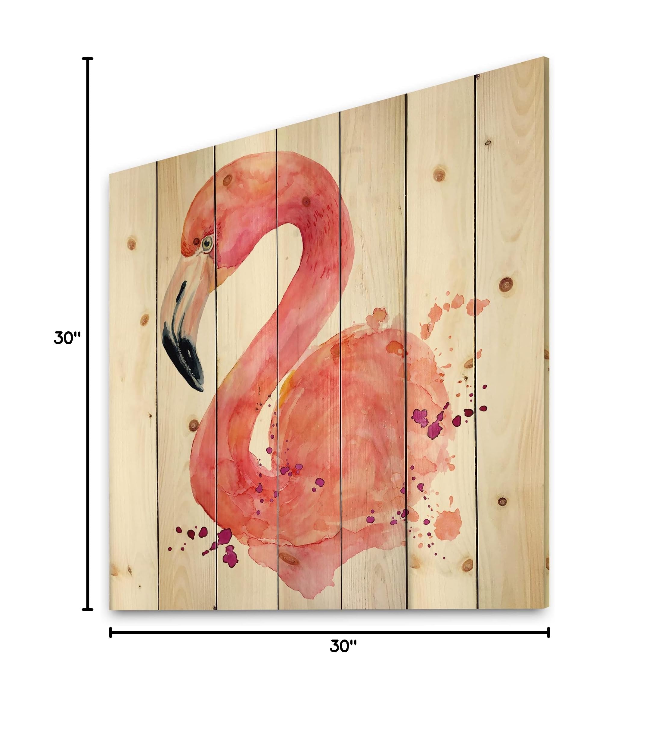 Farmhouse Wood Wall Decor - Pink Flamingo Portrait on Natural Pine Wood, Large Animal Wall Art Panel for Living Room, Bedroom & Nursery Decor