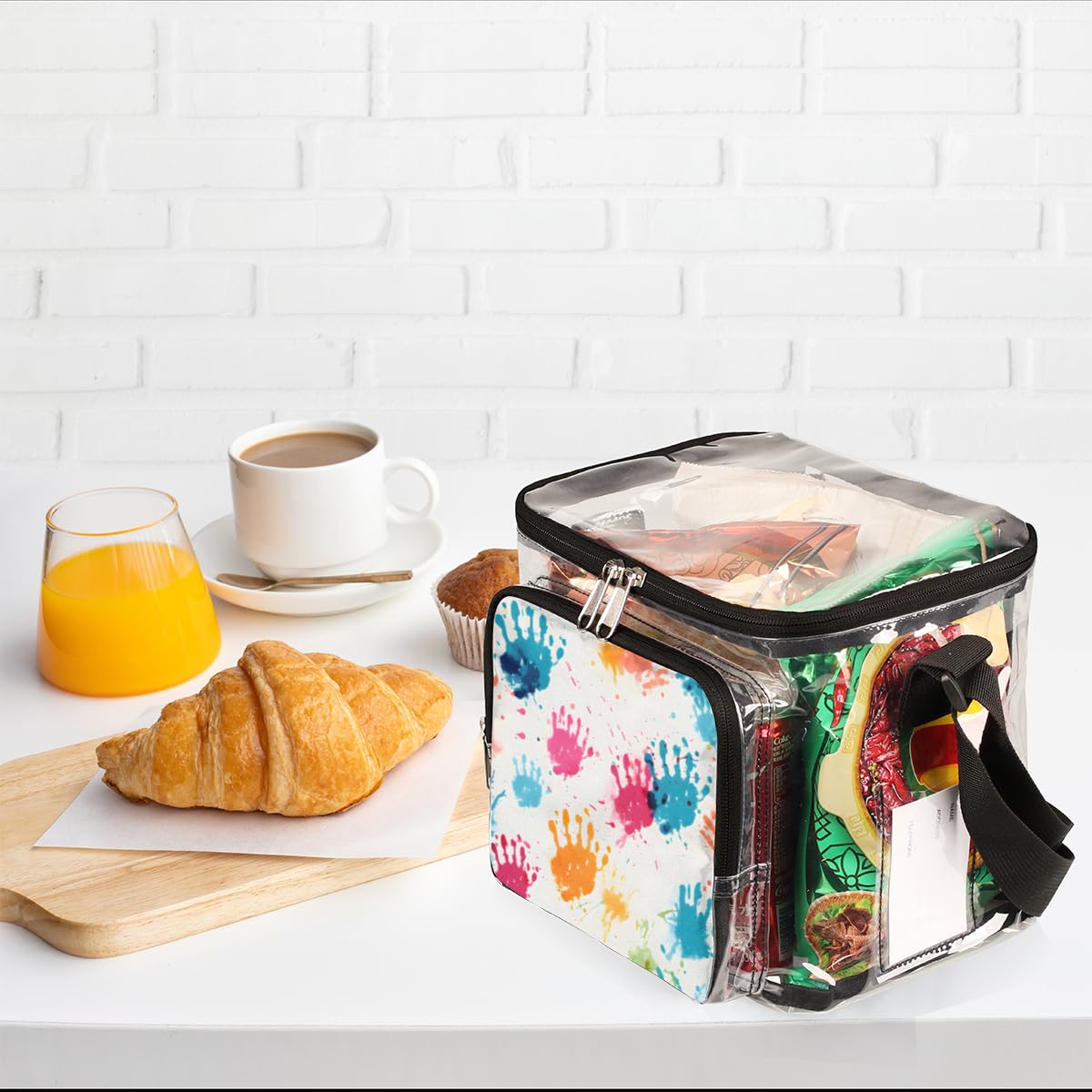 Vibrant Hand-Painted Clear Tote Bag with Handles - Transparent Crossbody Shoulder Bag for Lunch, Beach & Outdoor Activities | Perfect for Travel, Picnics, Concerts & Sports Events | Stadium Approved Multipurpose Carryall