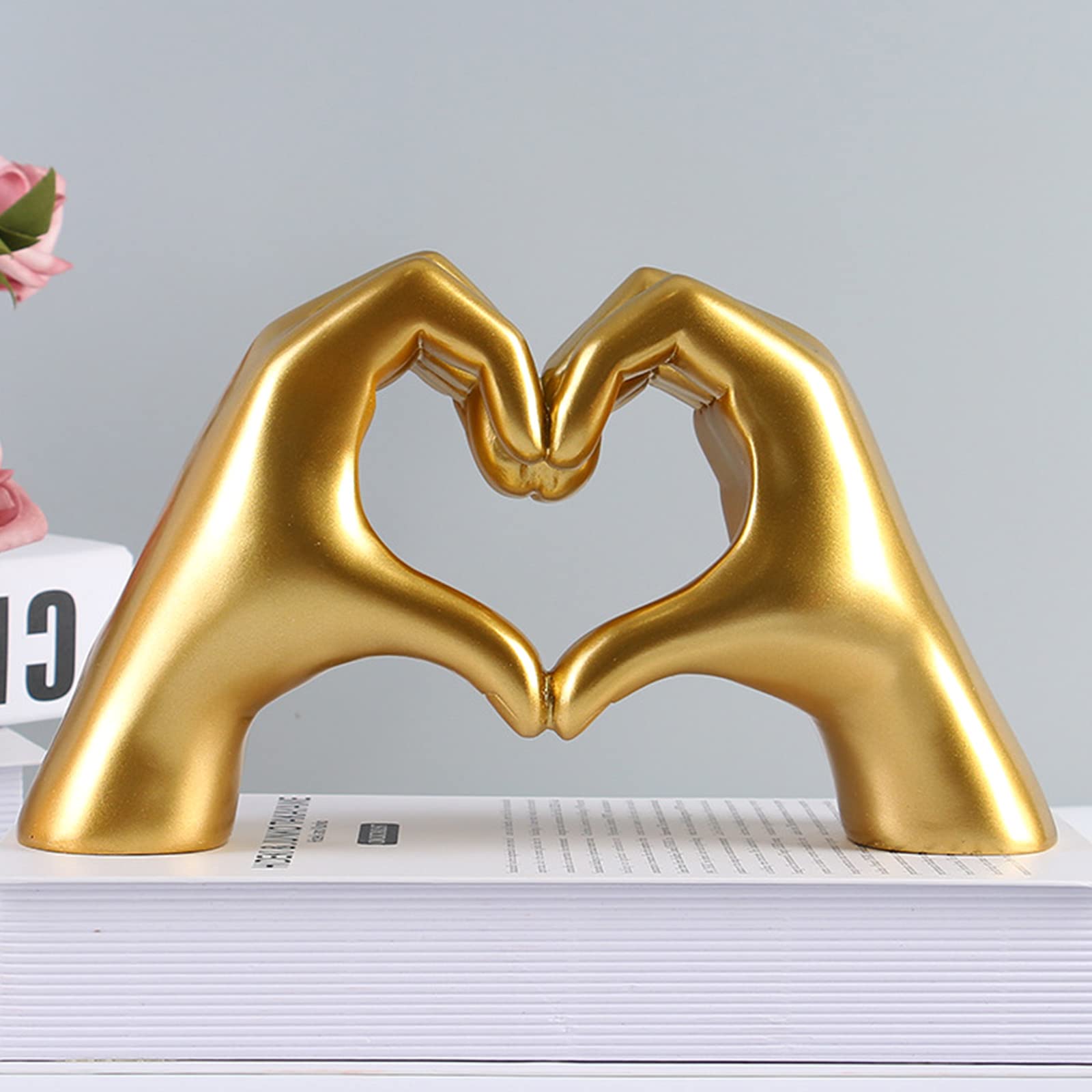 Hand Gesture Statues - Heart Shaped Love Finger Sculpture, Modern Art Home Decor in Gold for Wedding, Office & Desktop | Unique Personalized Gift for Couples, Anniversaries & Romantic Occasions