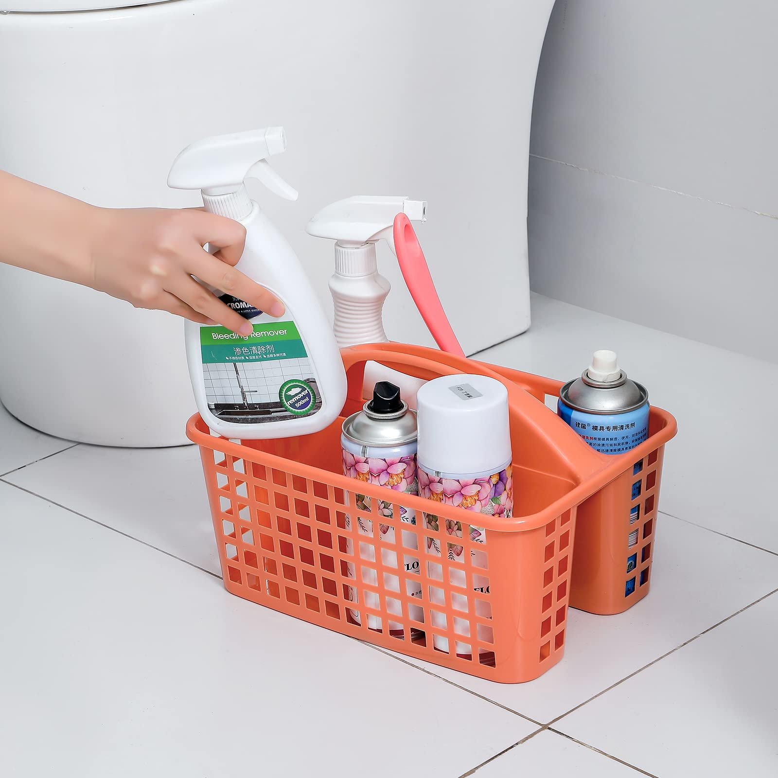 JiatuA Portable Shower Caddy Basket with Compartments - Plastic Storage Organizer with Handle for Bathroom, Kitchen, College Dorm & Under Sink - Ideal for Cleaning Supplies, Toiletries & Household Items (Orange)