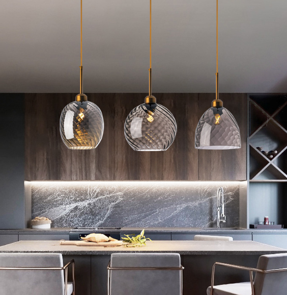 Modern LED Curved Pattern Glass Pendant Light - Dimmable Hanging Fixture for Kitchen Island, Dining Room & Bedroom Decor