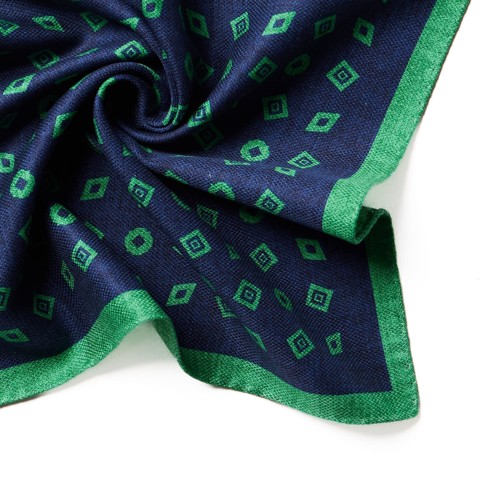 HENRY SARTORIAL X CANTINI Navy/Green Silk Pocket Square - Elegant Men's Accessory for Weddings, Business & Formal Events
