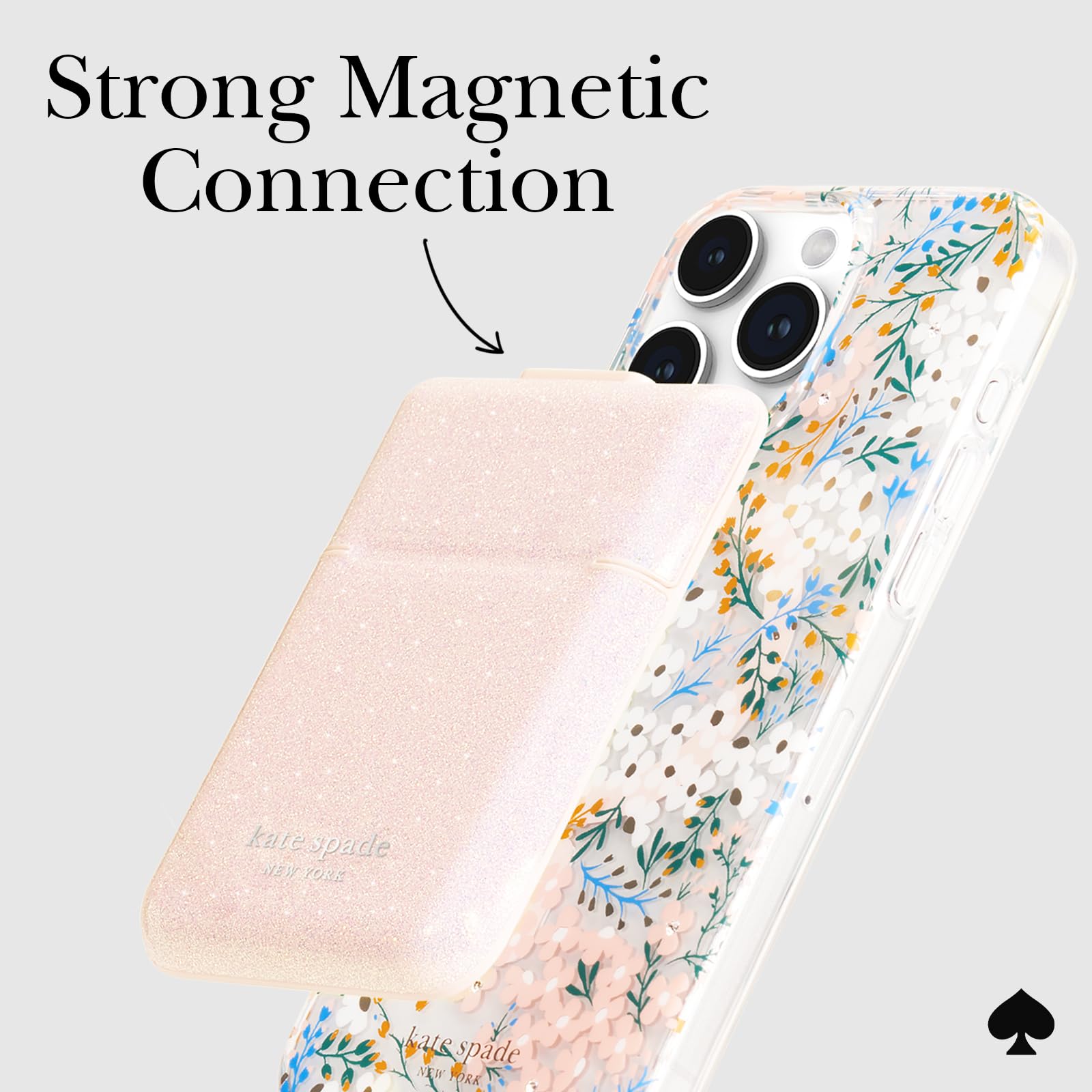 Kate Spade New York Magnetic Flip Phone Wallet & Card Holder - MagSafe Compatible for iPhone 12/13/14/15 - Sparkle Pink - Perfect for Everyday Use, Travel & Hands-Free Shopping