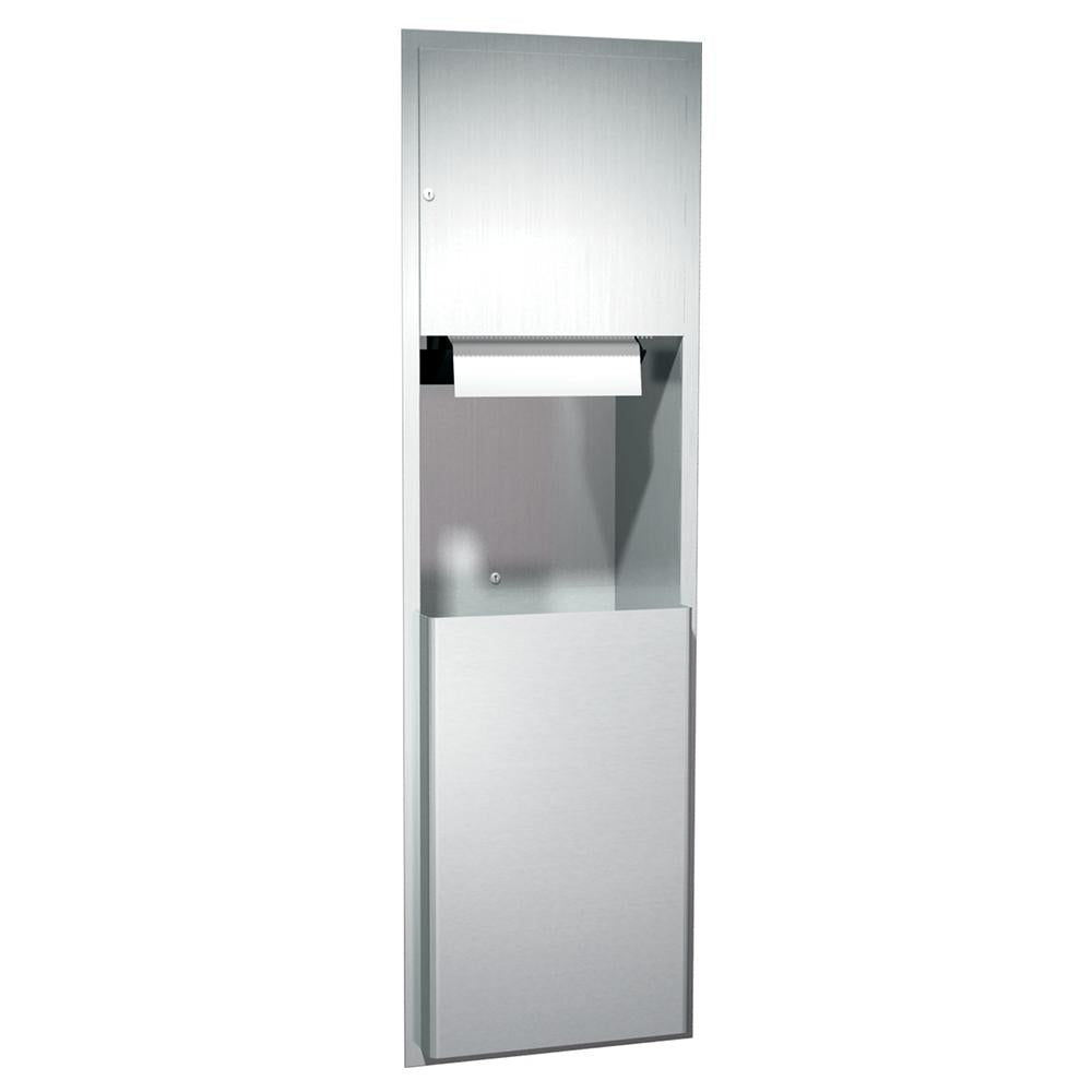 ASI 04692AC Automatic Roll Paper Towel Dispenser with Built-in Waste Receptacle - Recessed Satin Finish for Restrooms, Kitchens & Commercial Spaces