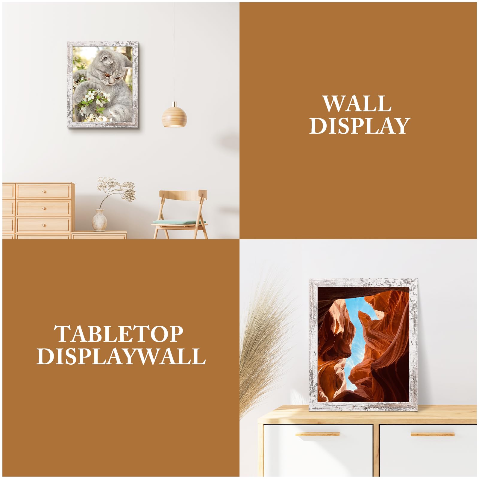 Golden State Art 16x20 Picture Frame - Wood Grain Rustic Style Wall Frame with Wide Molding & Back Hangers - Perfect for Baby Photos, Wedding Portraits, Family Pictures & Home Decor (White, 2 Pack) - Ideal for Living Room, Bedroom & Office Display