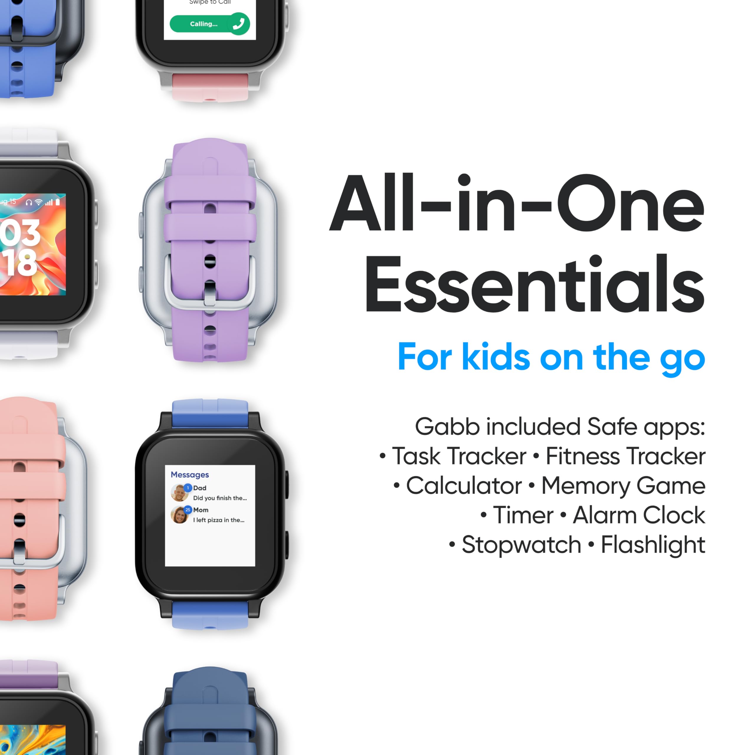 Gabb Watch 3e Kids GPS Tracker & Smart Watch - No Internet or Social Media, Parent-Controlled, Monthly Subscription - Perfect for School, Outdoor Activities & Child Safety (Silver)