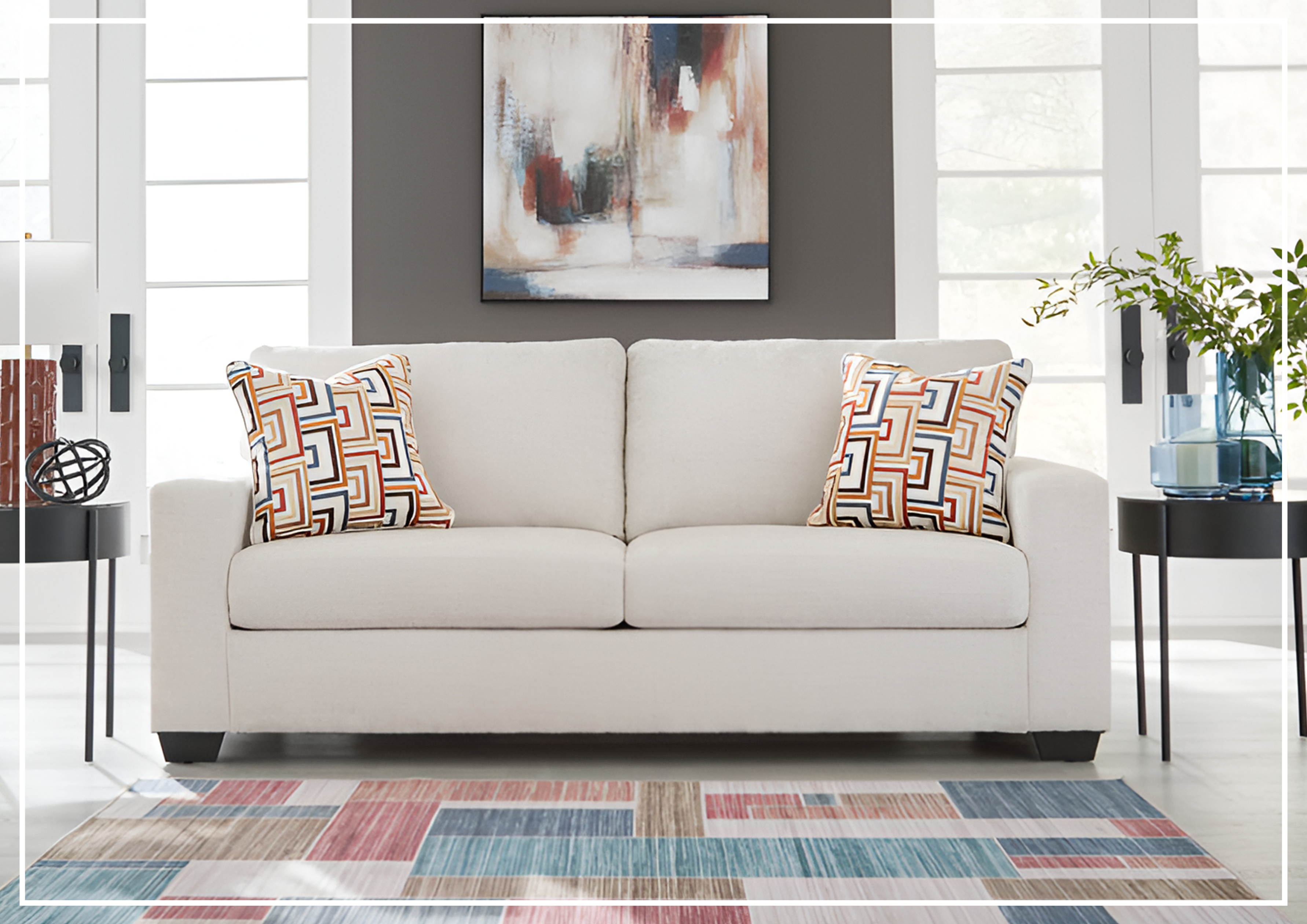 Gio Italia Amalfi Queen Fabric Sleeper Sofa with Accent Pillows - Convertible Bed & Comfortable Seating for Small Spaces, Guest Rooms & Apartments