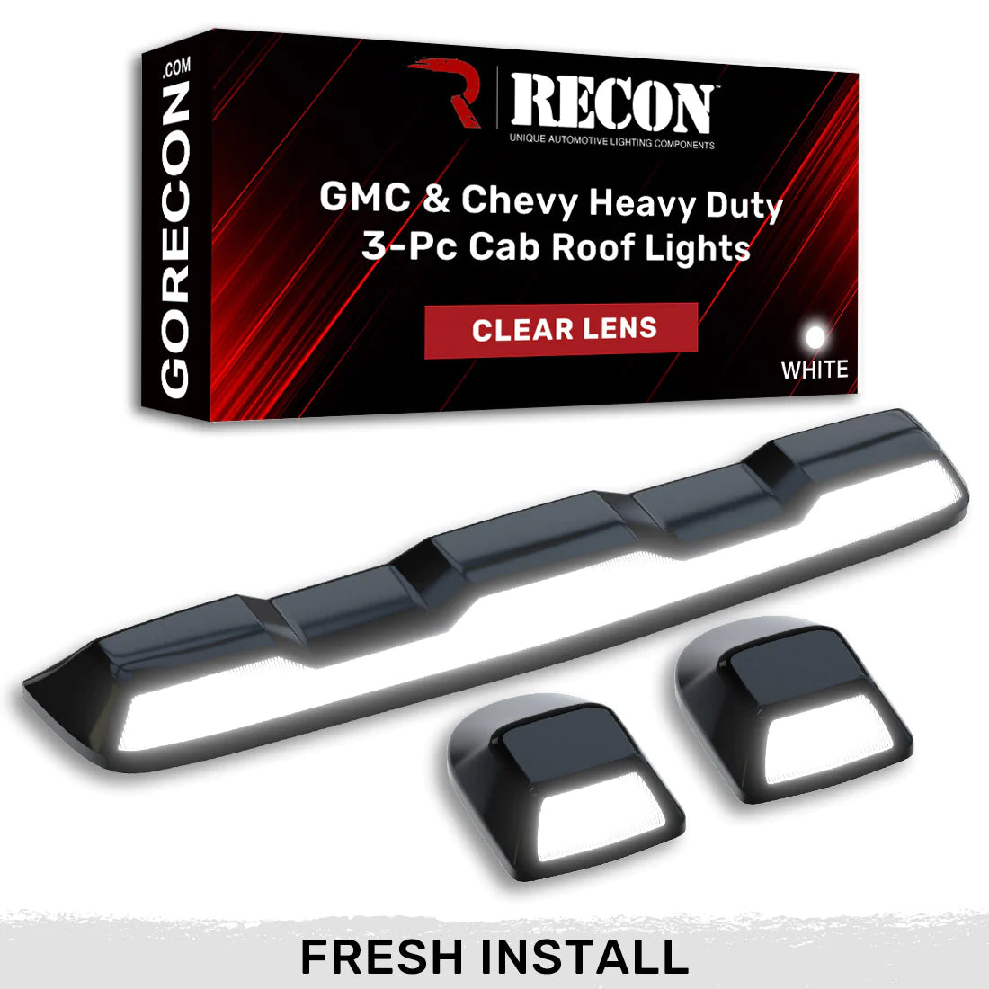 GMC & Chevy 20-24 4th Gen Heavy Duty 3-Piece Clear Cab Roof Light Lens with White LEDs - Compatible with Trucks Without Factory Roof Lights - Perfect for Off-Roading, Night Driving & Emergency Vehicles