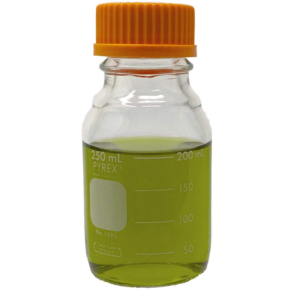 Pyrex 1395-250, 250mL Round Media Storage Bottles with GL45 Screw Cap - Pack of 10 - Ideal for Laboratory, Chemical Storage & Scientific Research Applications