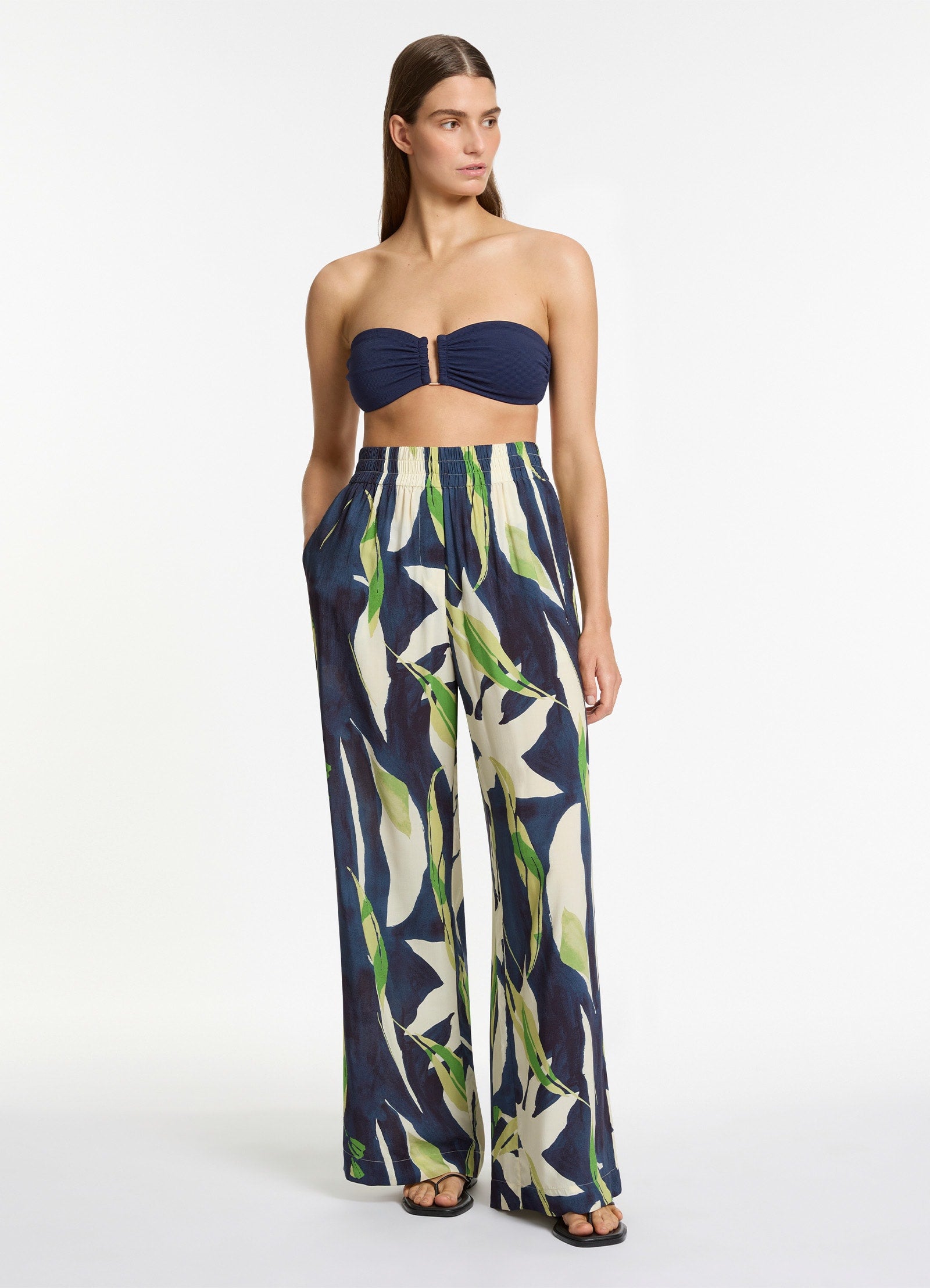 Fauna Wide Leg Pants for Women - High Waisted Flowy Trousers in Ink Blue - Comfortable Lounge & Office Wear for Casual and Professional Outfits
