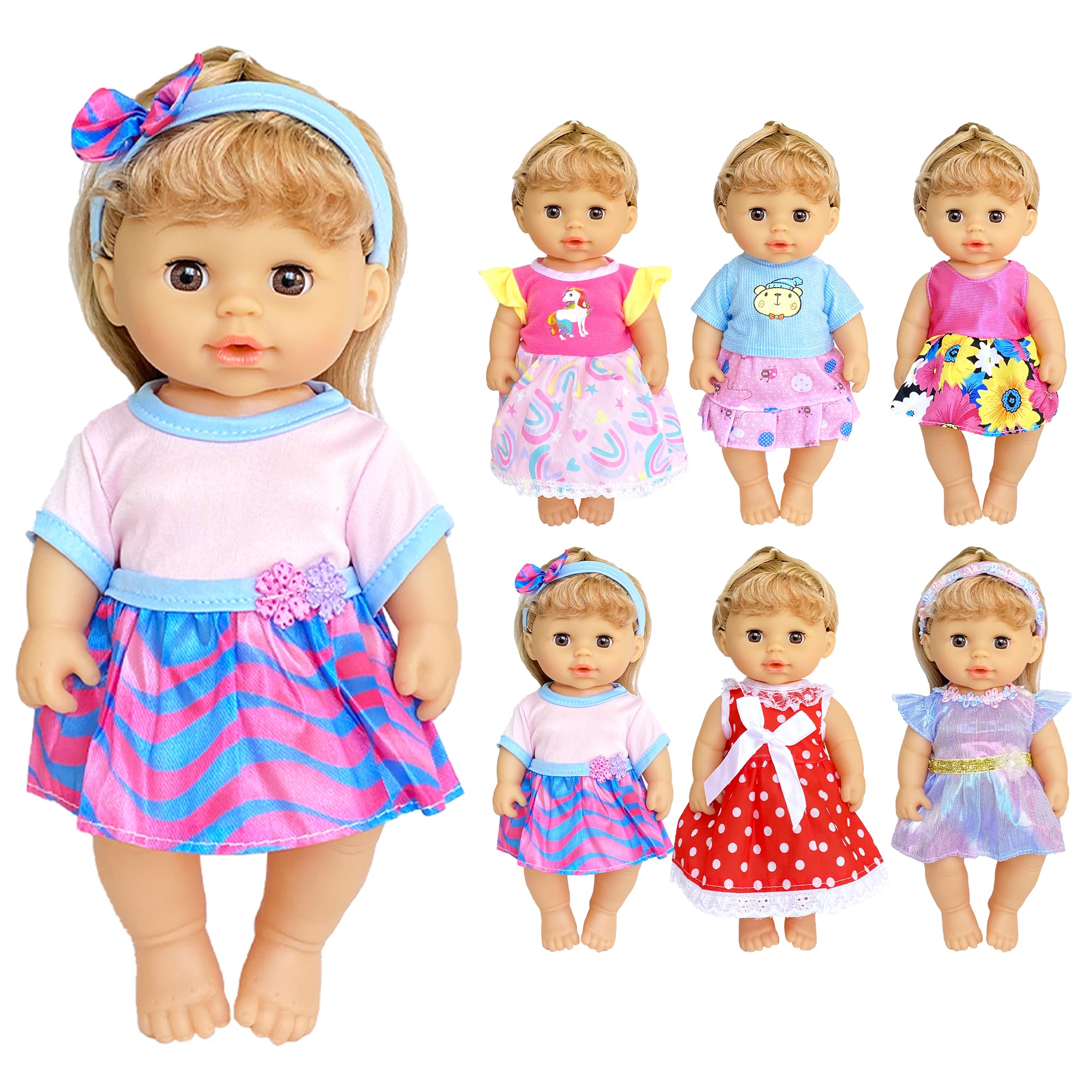 6 Sets Baby Doll Clothes for 10-12 Inch Dolls | Adorable Girl Doll Dresses & Outfits Accessories | Perfect for Pretend Play, Dress Up & Collecting